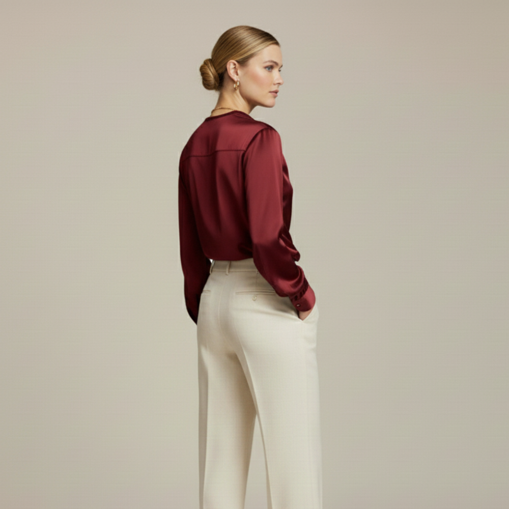 Monorez- Elegant Satin Pleated V-Neck Women's Blouse