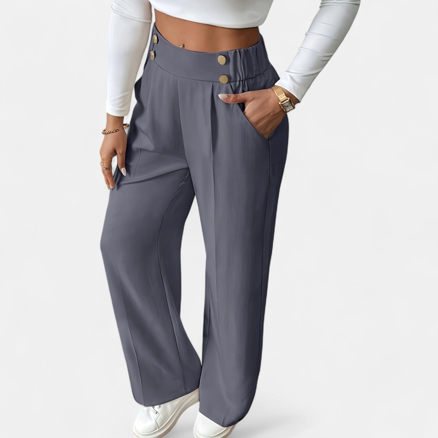 Monorez - Comfortable High-Waist Relaxed Fit Pants