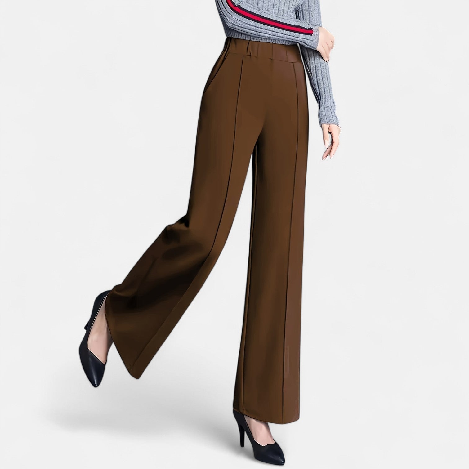 Monorez - Elegant High-Waist Loose Fit Pants with Side Pockets