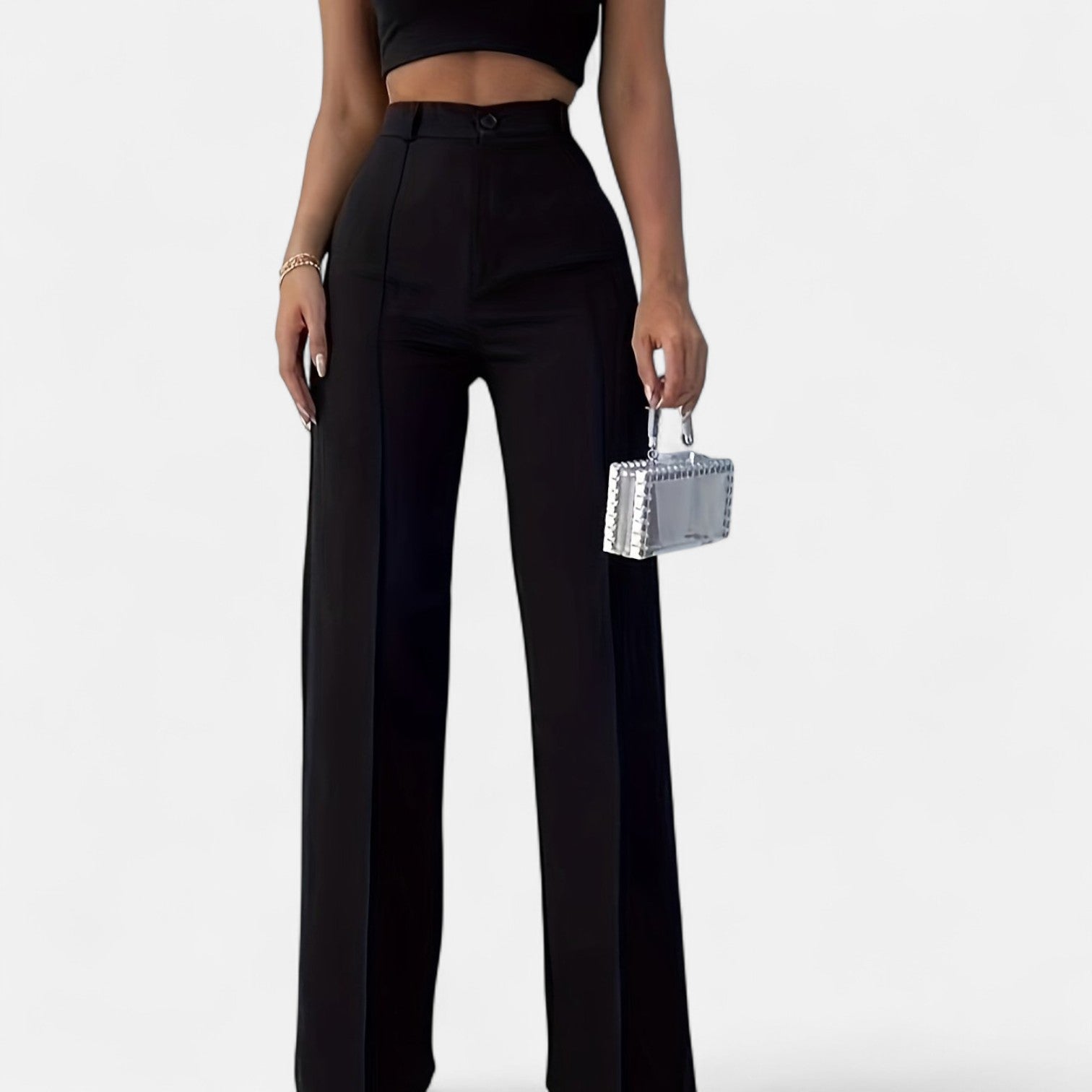 Monorez - High Waist Pintuck Straight Leg Women's Pants