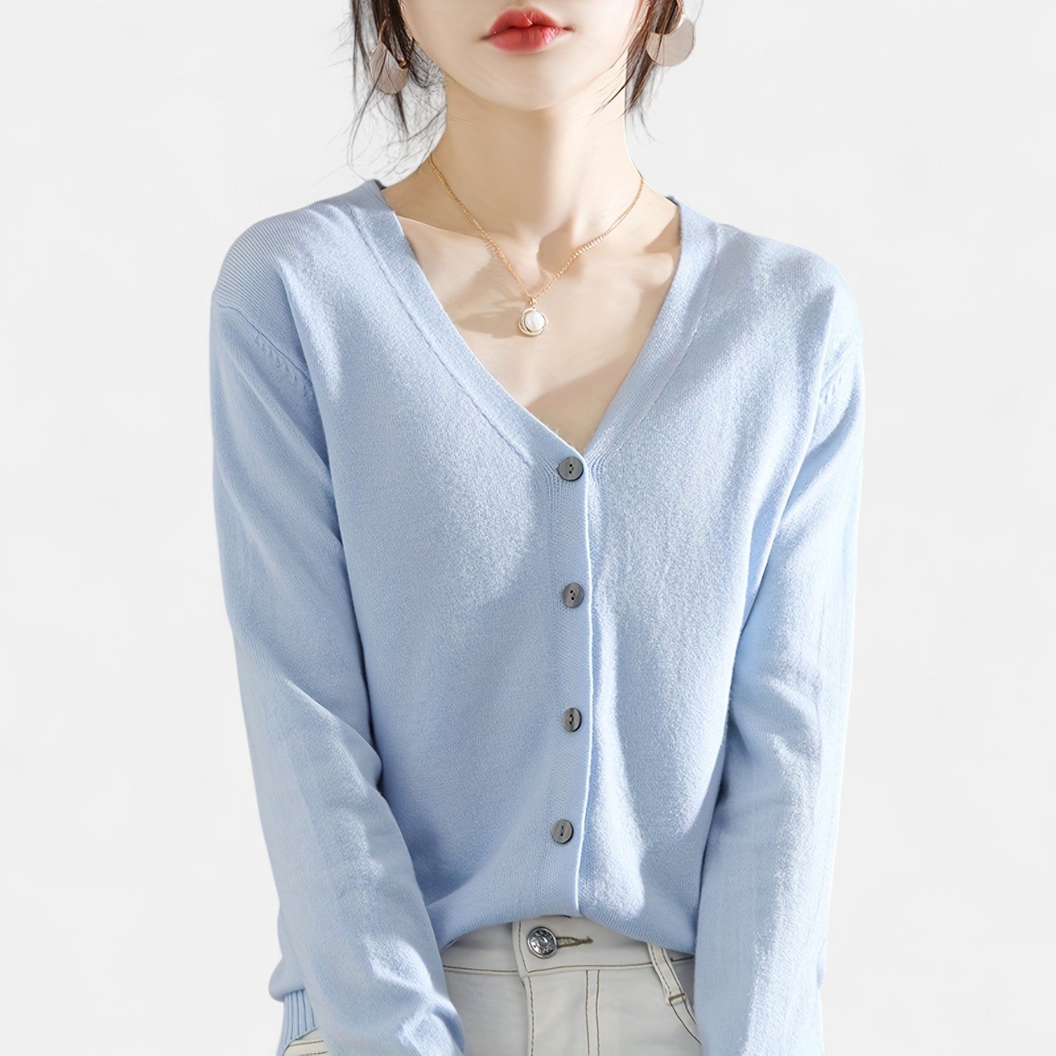 Monorez - Chic Casual V-Neck Button-Up Cardigan