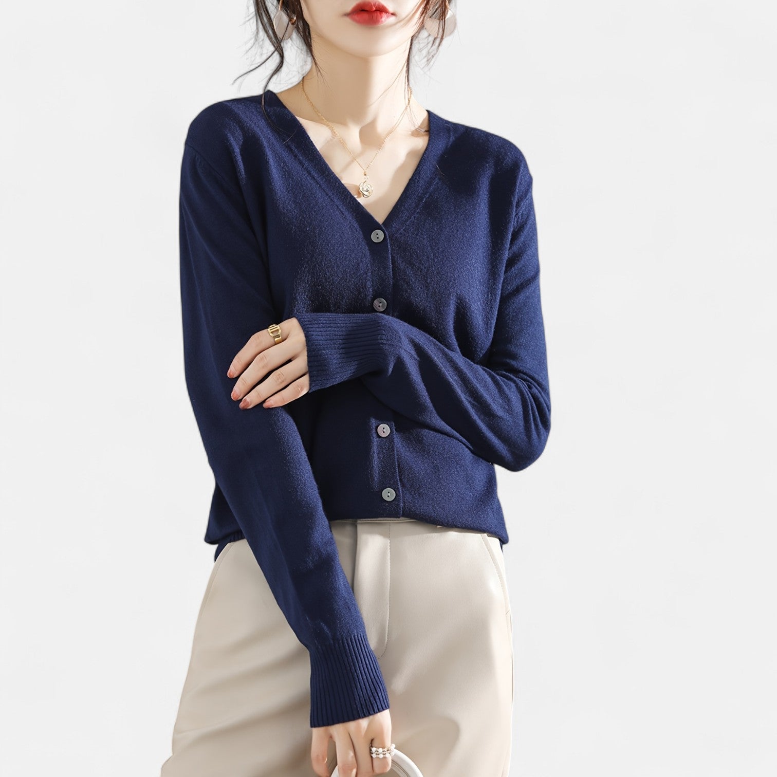 Monorez - Chic Casual V-Neck Button-Up Cardigan