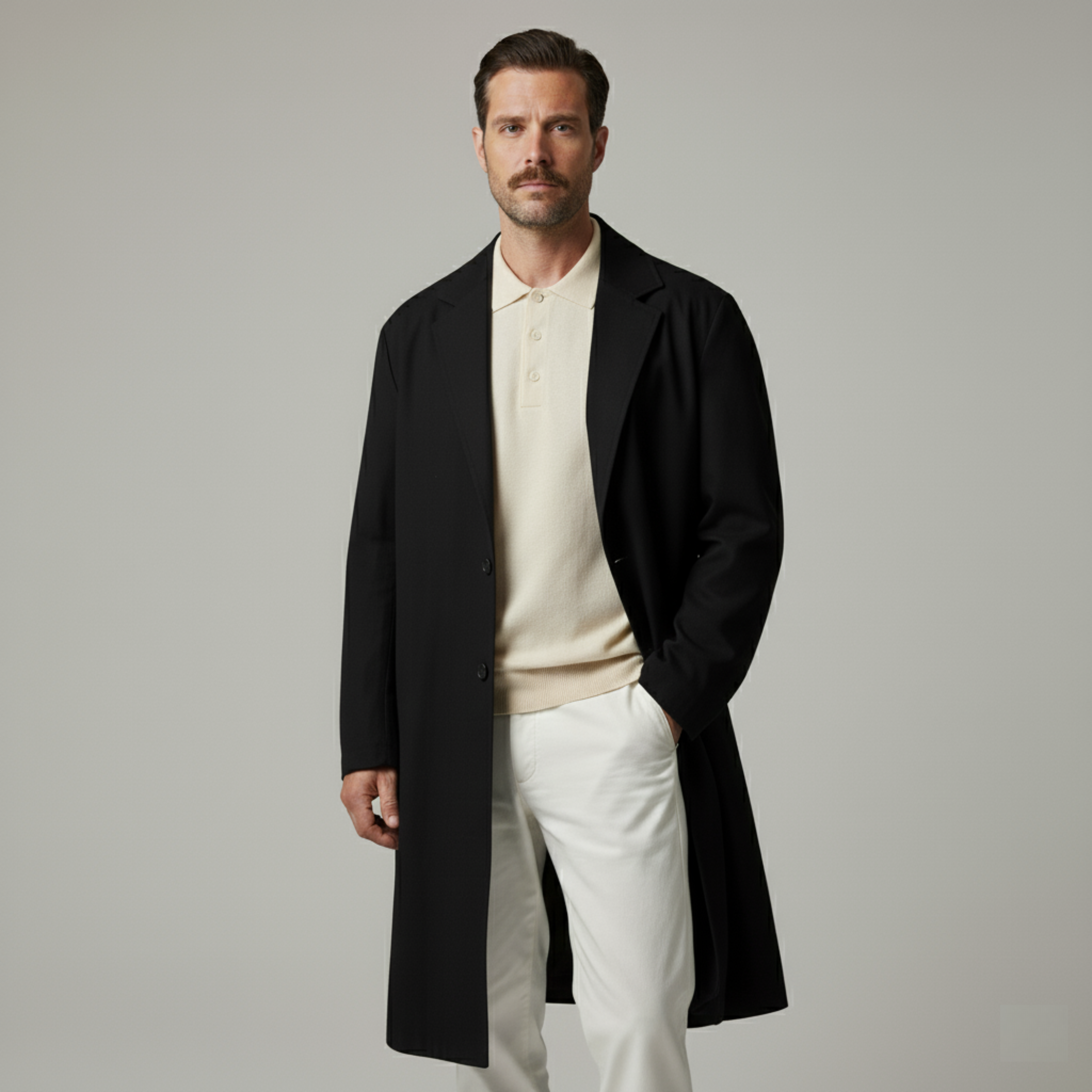 Monorez | Men’s Classic Long Coat – Notch Lapel Elegance