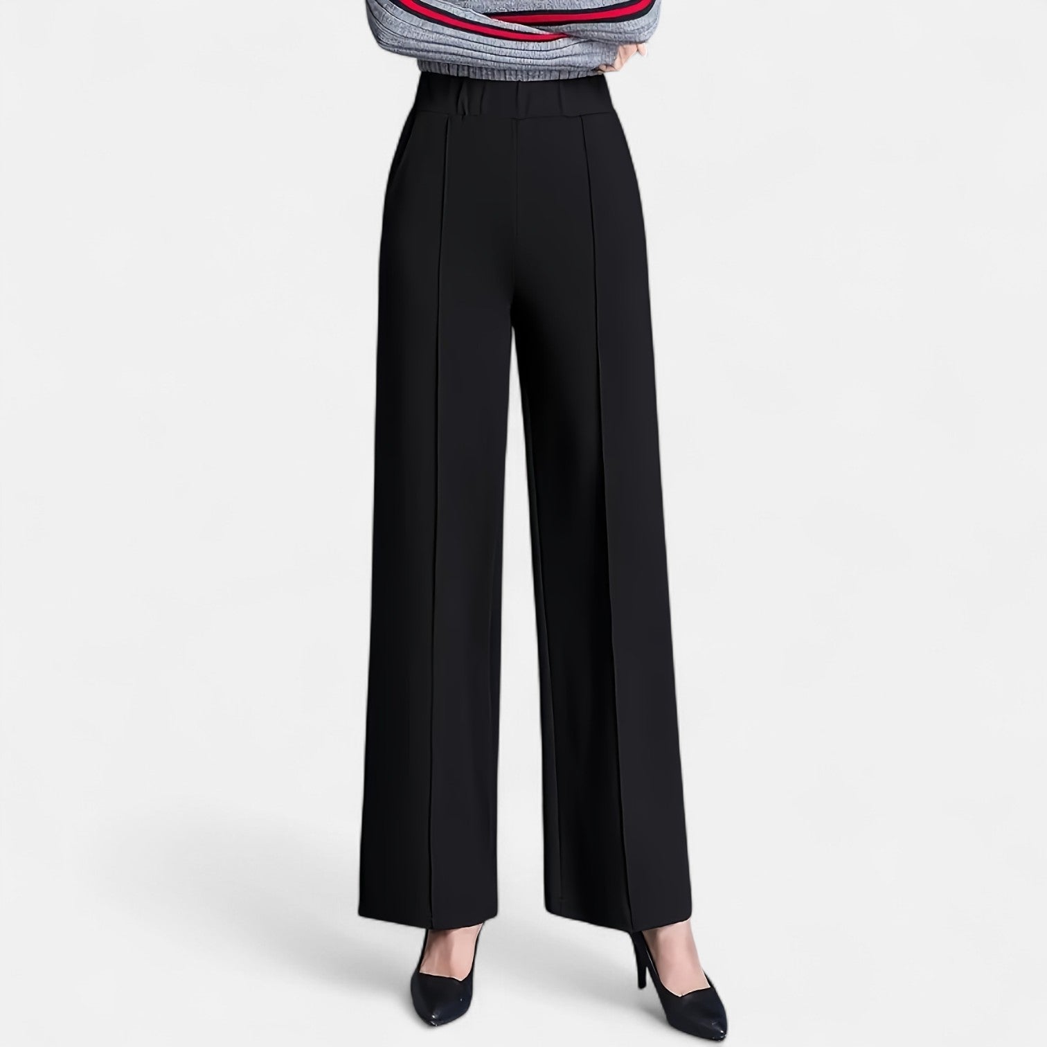 Monorez - Elegant High-Waist Loose Fit Pants with Side Pockets