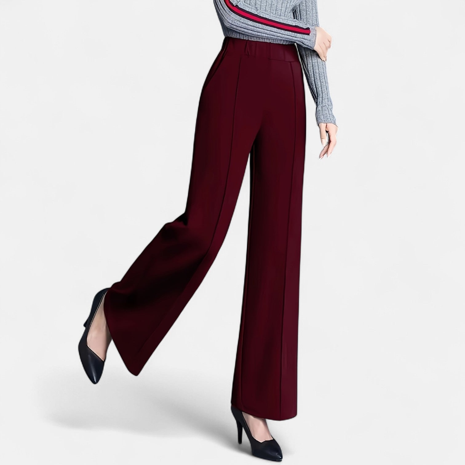 Monorez - Elegant High-Waist Loose Fit Pants with Side Pockets