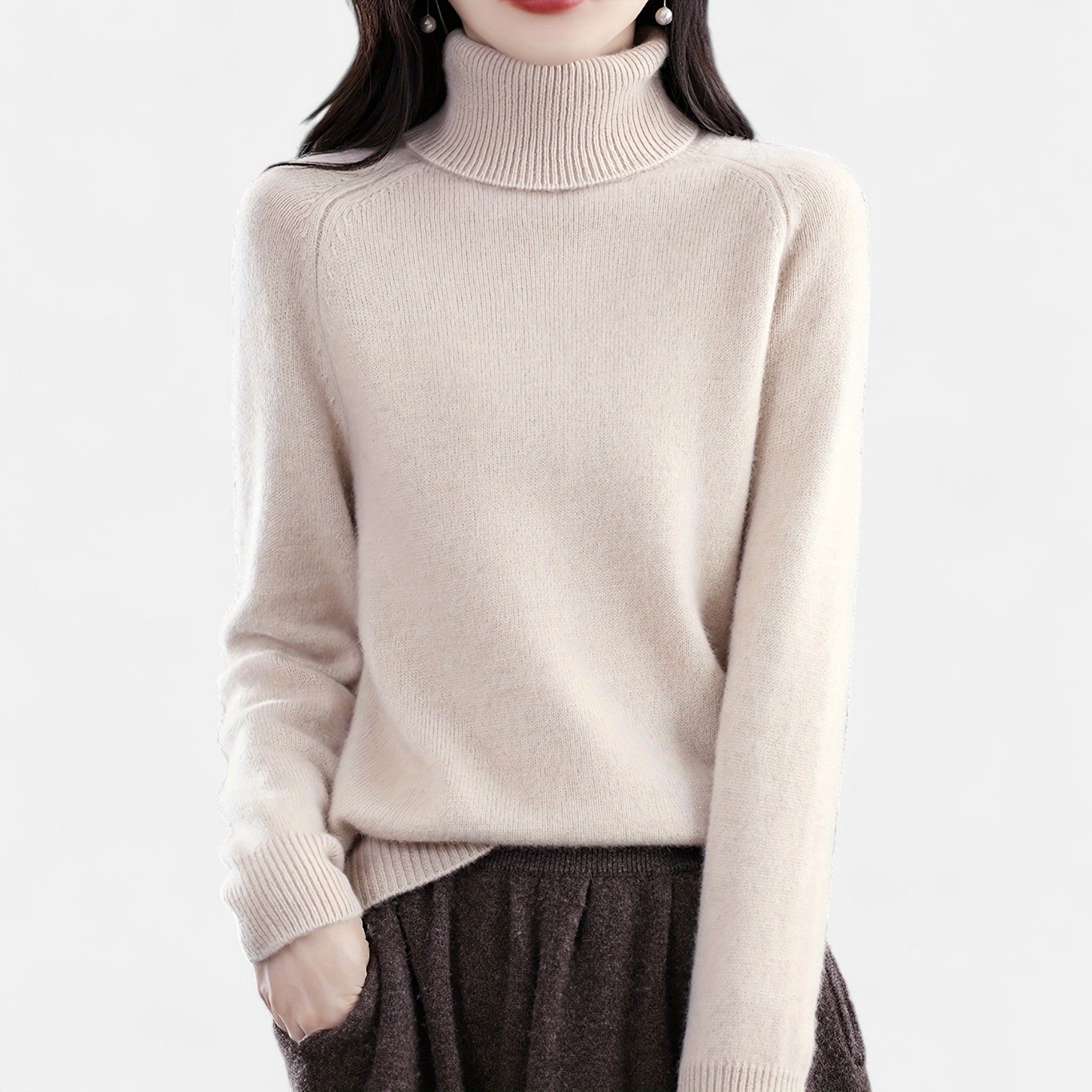 Monorez - Cozy Solid Turtle Neck Long Sleeve Sweater