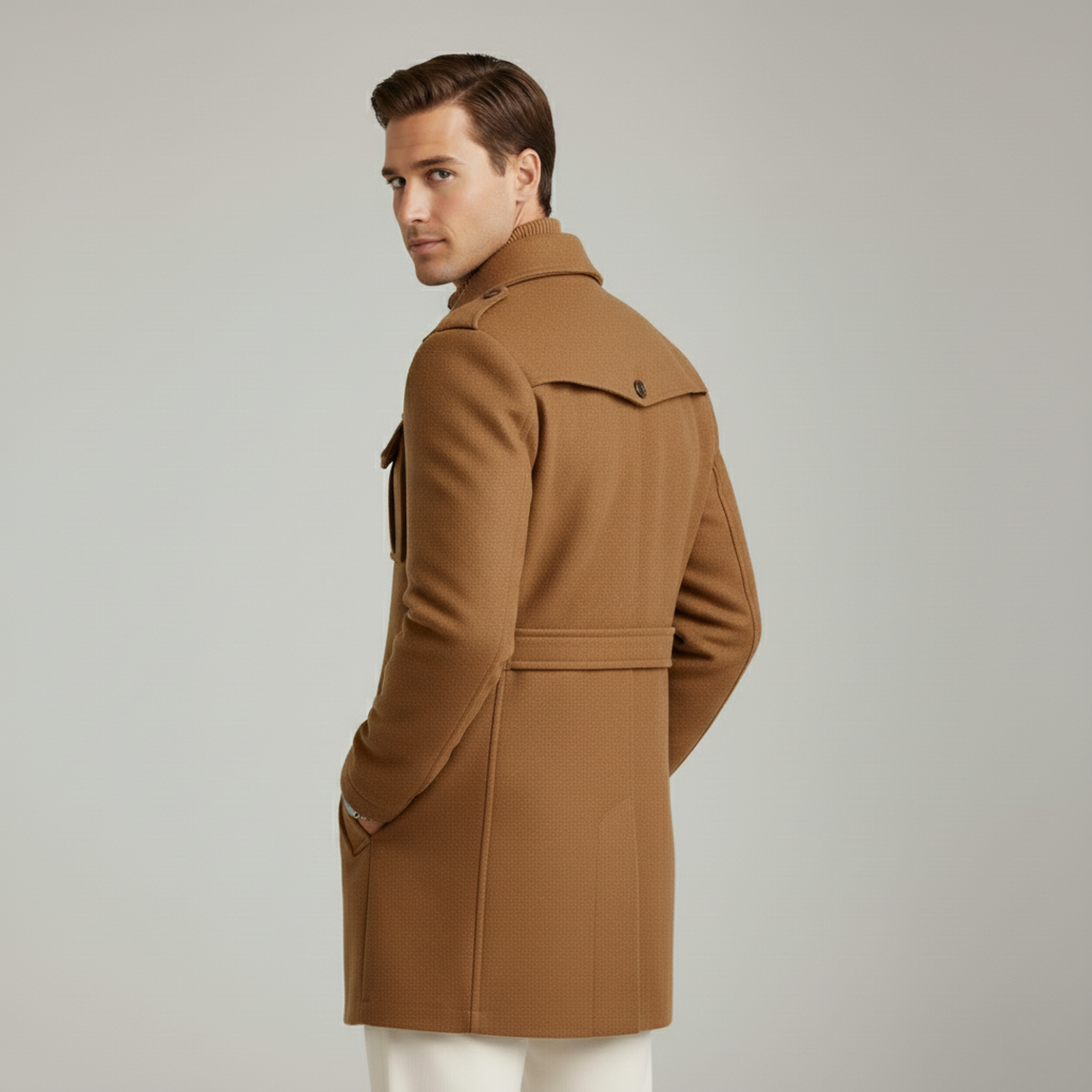 Monorez | Men’s Double-Breasted Tweed Coat – Caramel Heritage