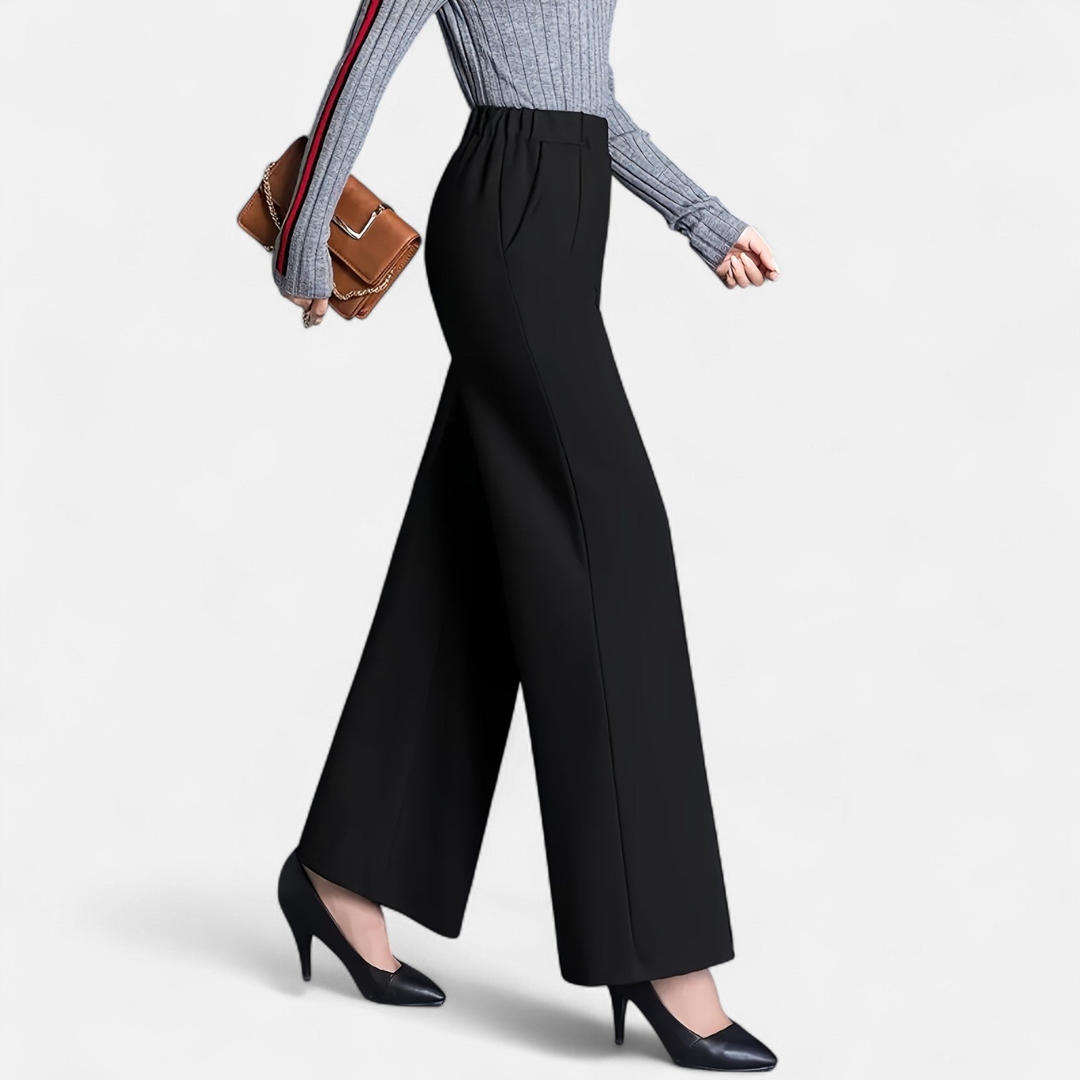 Monorez - Elegant High-Waist Loose Fit Pants with Side Pockets