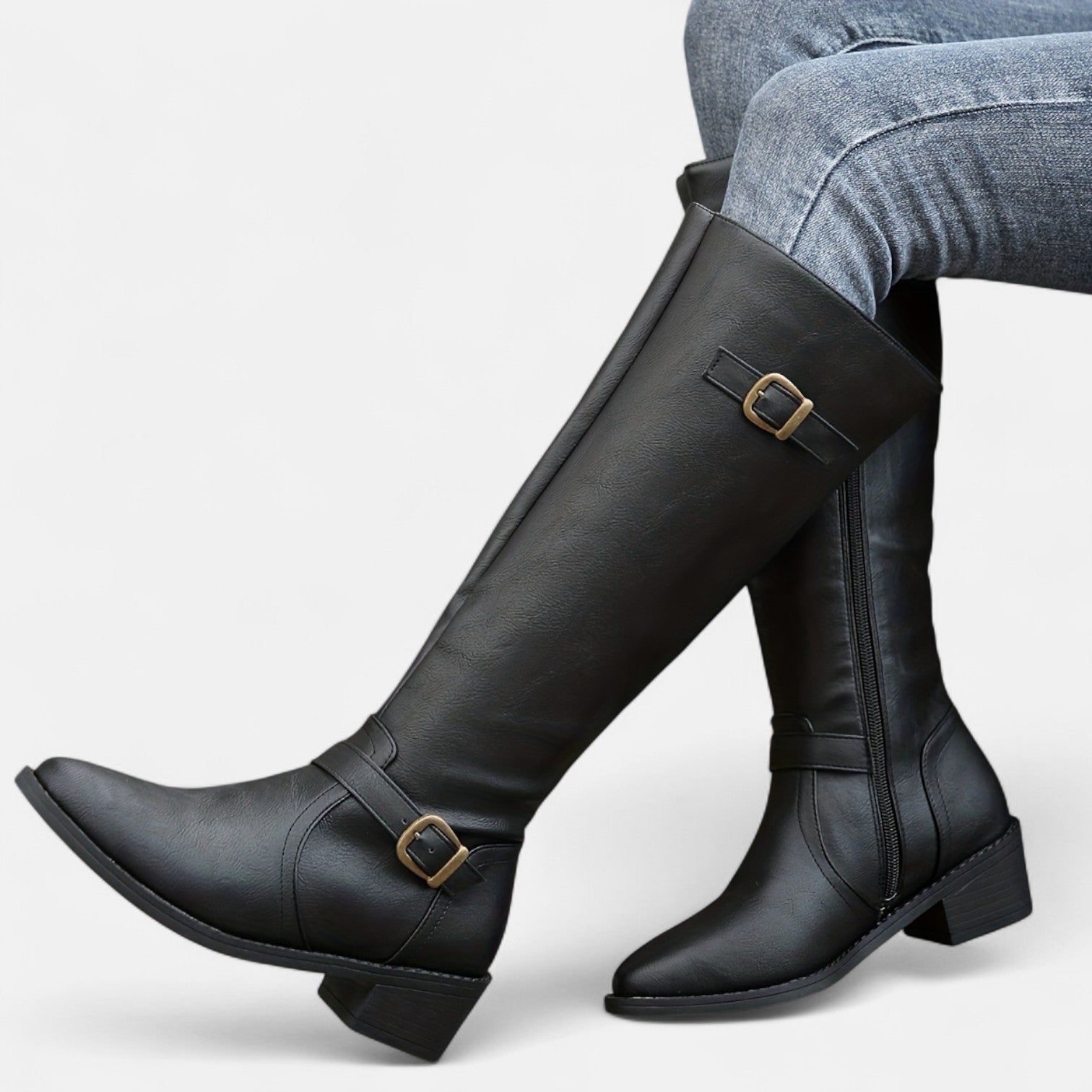 Monorez - Knee-High Vintage Boot With Side Zipper