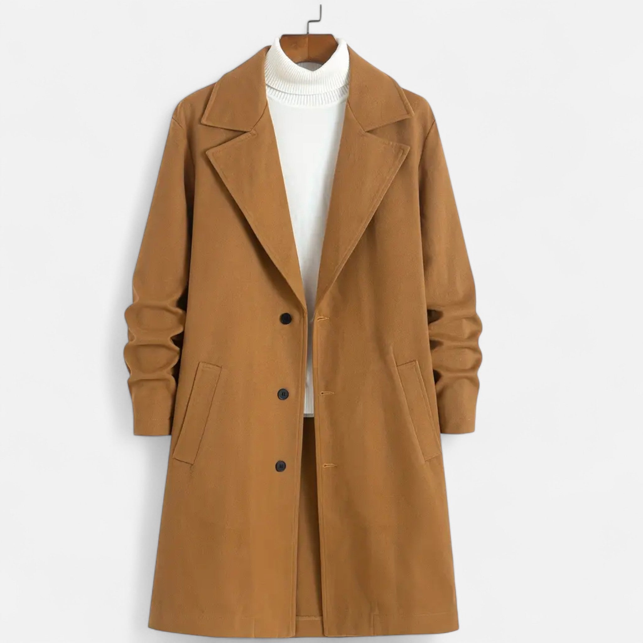 Monorez | Men’s Classic Long Coat – Notch Lapel Elegance