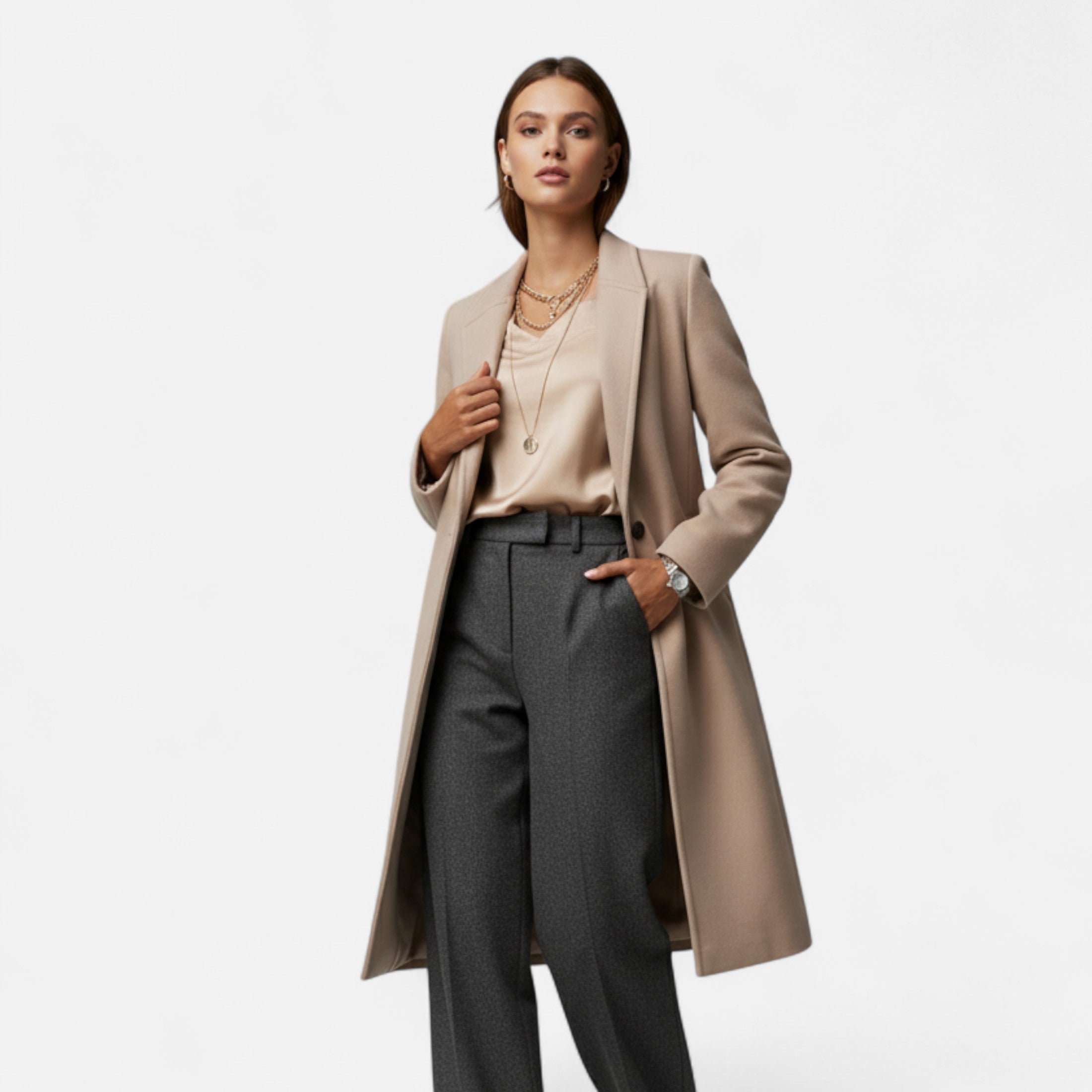 Monorez - Women’s Overcoat – Lapel Collar Elegance