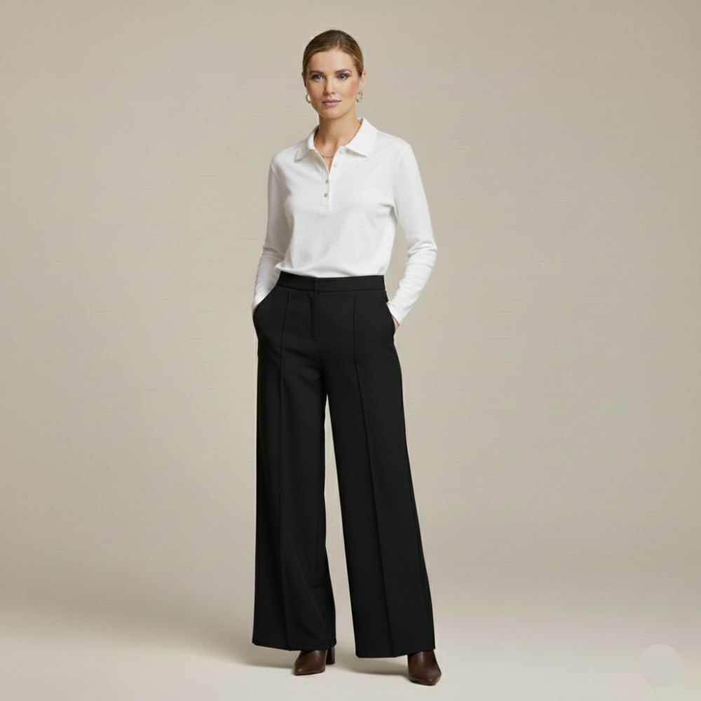 Monorez - Elegant High-Waist Loose Fit Pants with Side Pockets