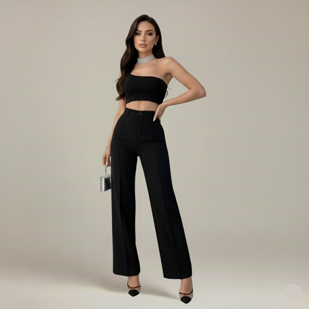 Monorez - High Waist Pintuck Straight Leg Women's Pants