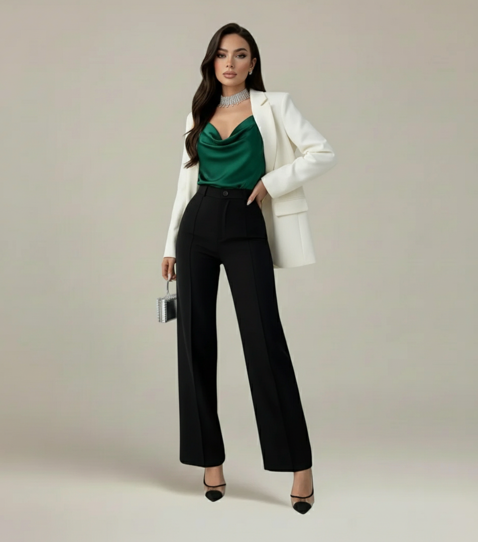 Monorez - High Waist Pintuck Straight Leg Women's Pants