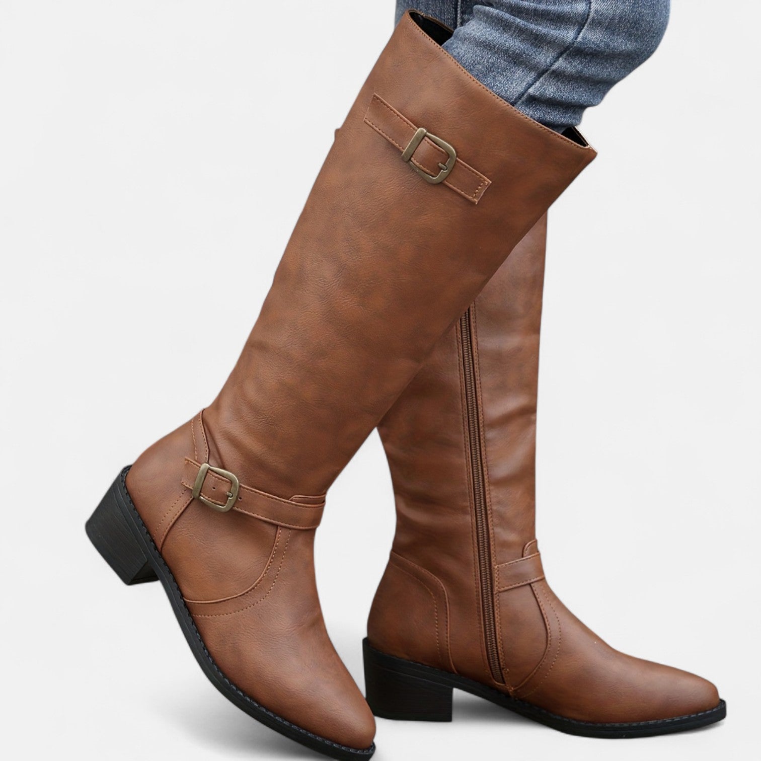 Monorez - Knee-High Vintage Boot With Side Zipper