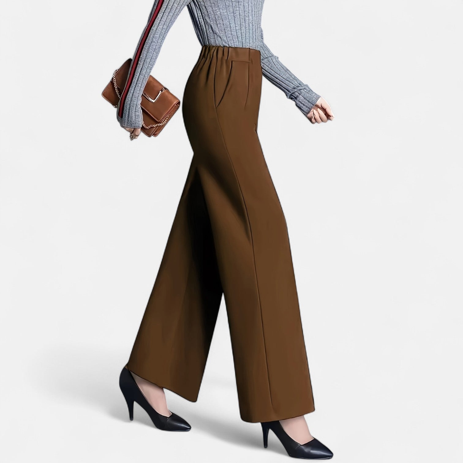 Monorez - Elegant High-Waist Loose Fit Pants with Side Pockets