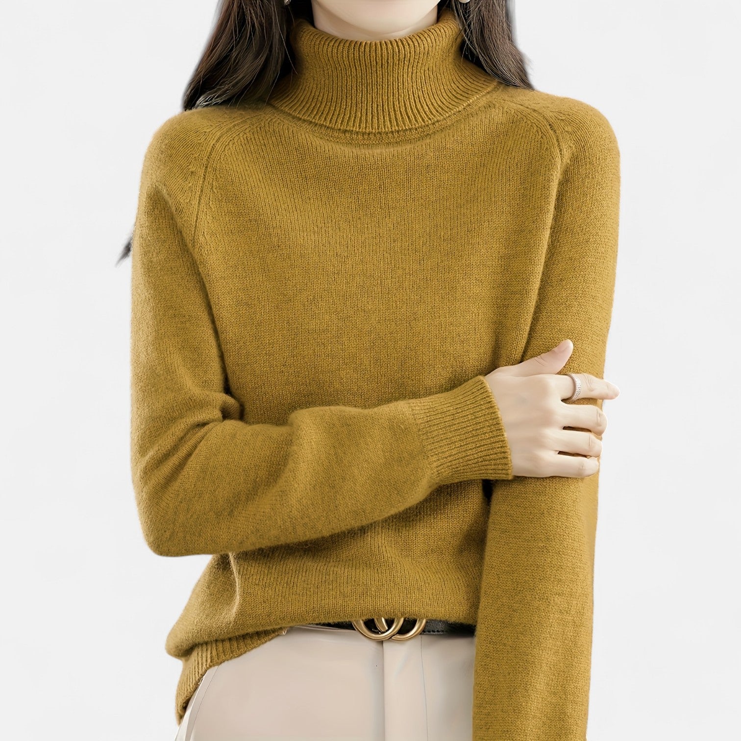 Monorez - Cozy Solid Turtle Neck Long Sleeve Sweater