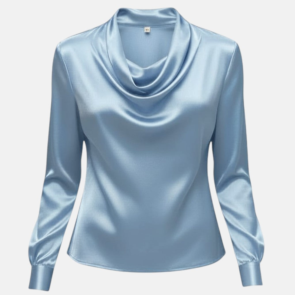 Monorez- Elegant Satin Pleated V-Neck Women's Blouse