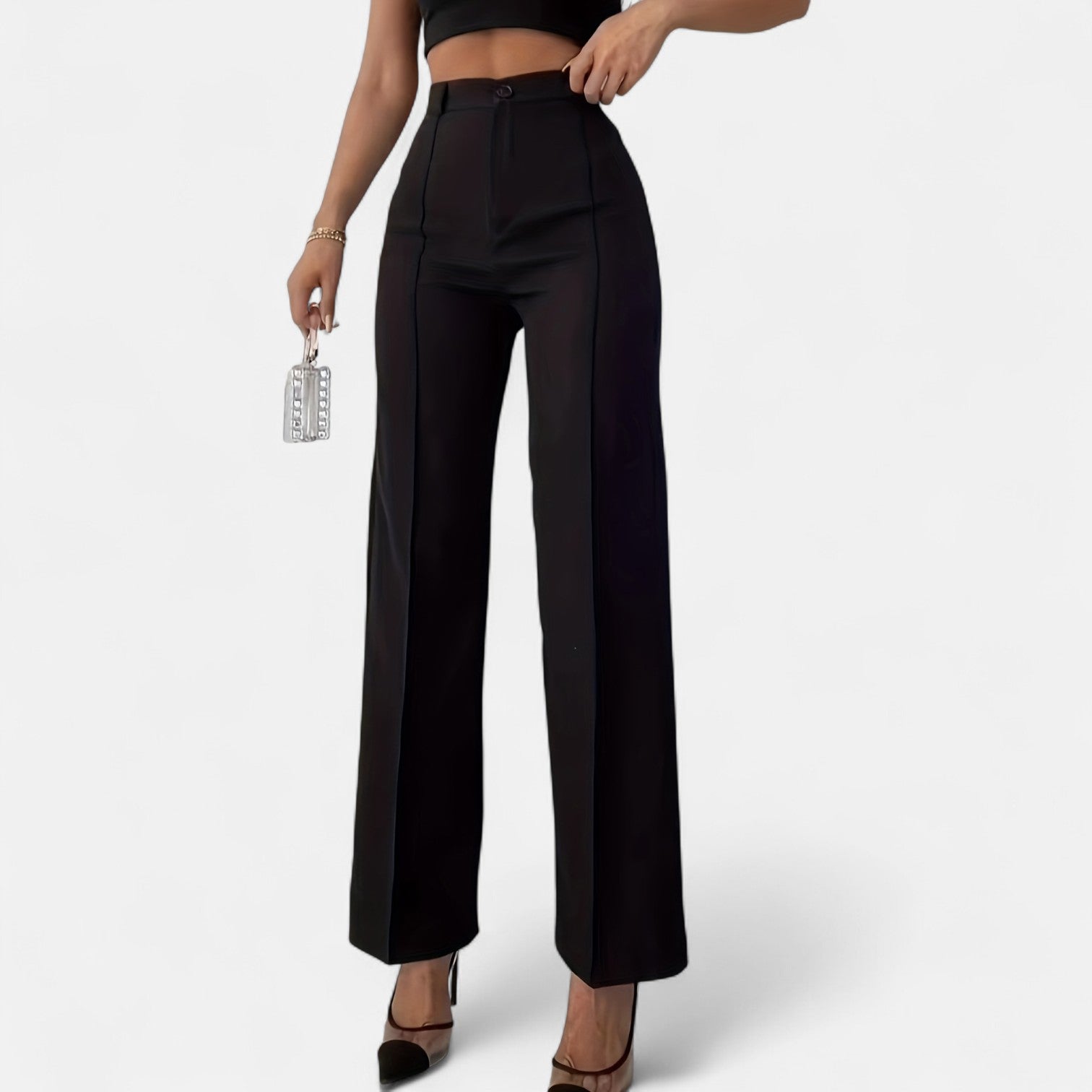 Monorez - High Waist Pintuck Straight Leg Women's Pants