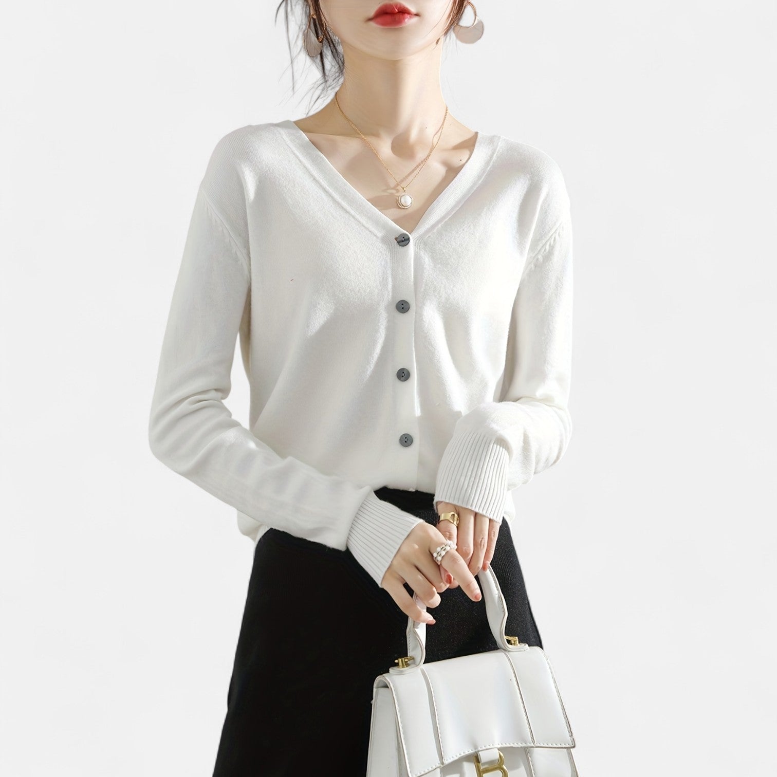 Monorez - Chic Casual V-Neck Button-Up Cardigan