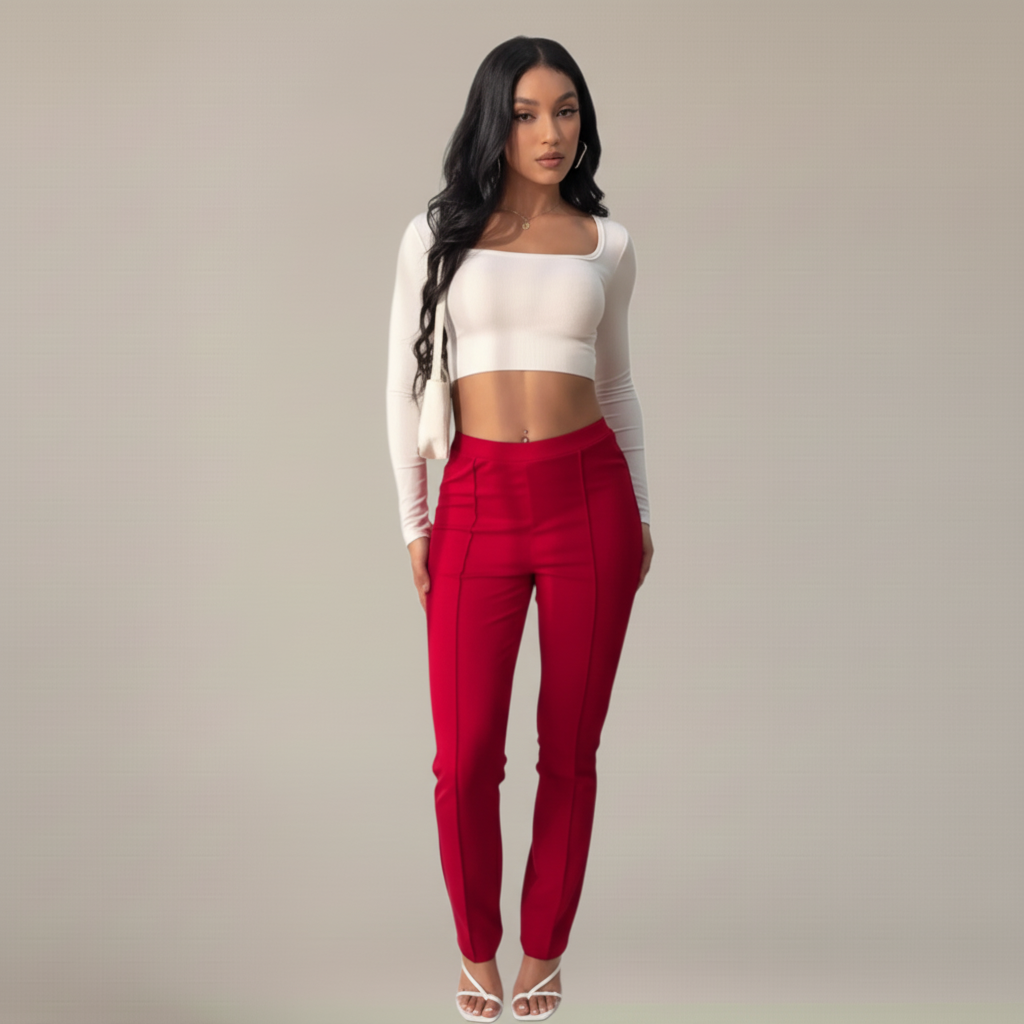 Monorez - Comfort Slim Fit Tailored High Waist Pants
