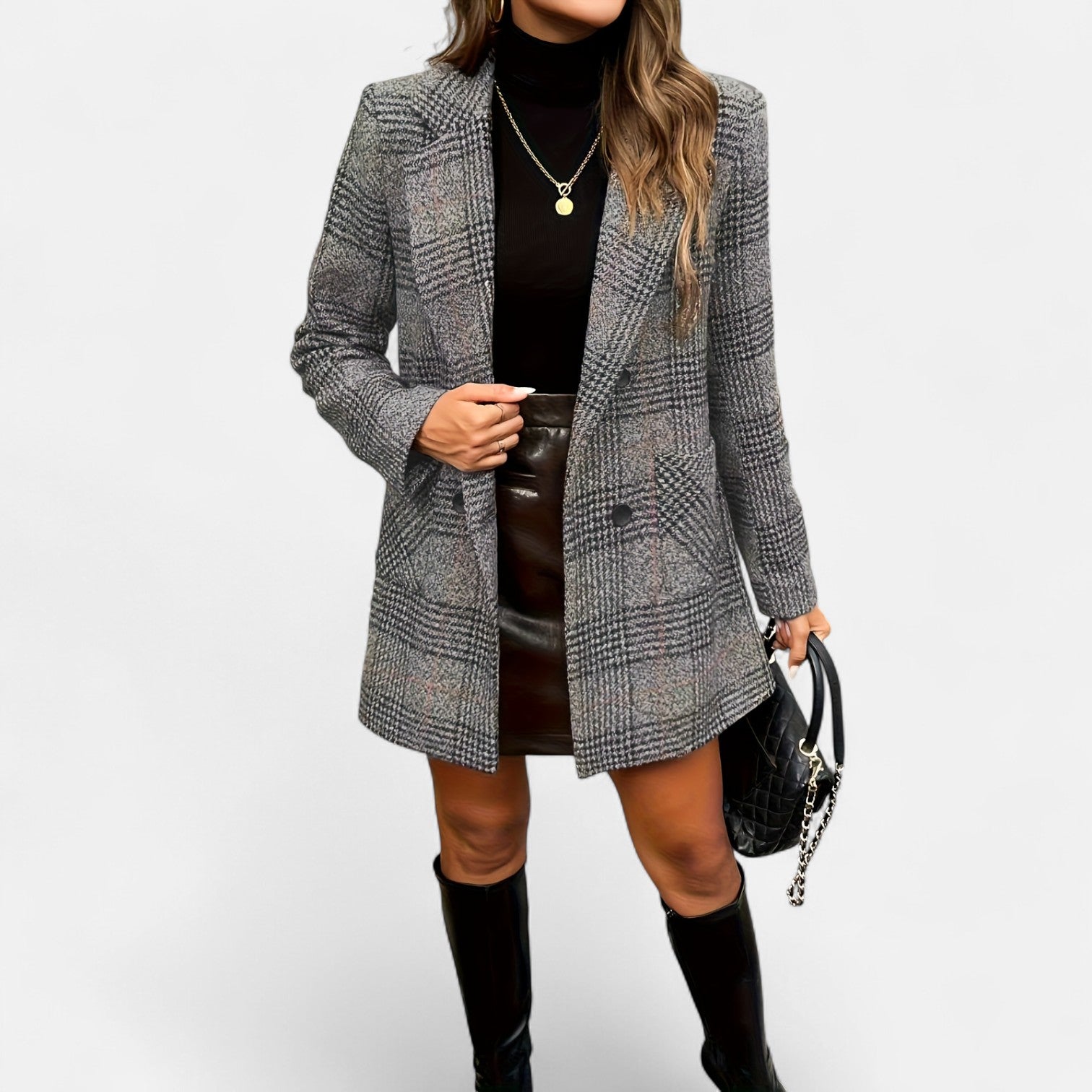 Monorez – Stylish Plaid Elegant Overcoat