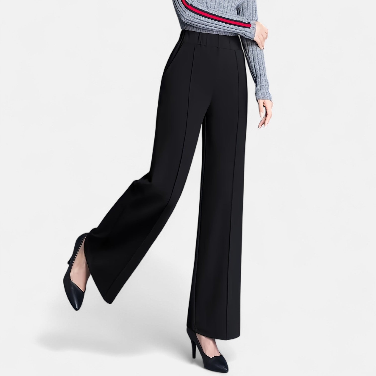 Monorez - Elegant High-Waist Loose Fit Pants with Side Pockets