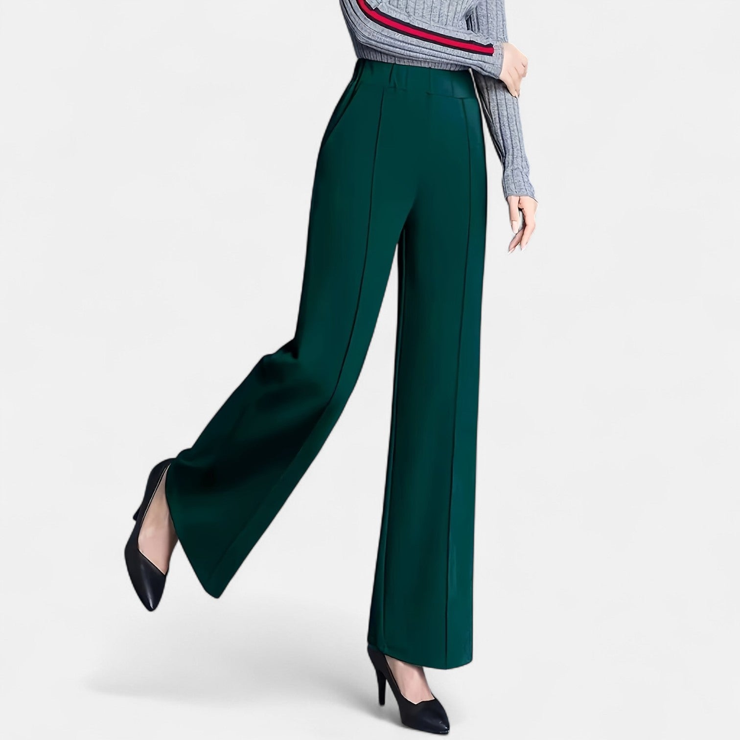 Monorez - Elegant High-Waist Loose Fit Pants with Side Pockets