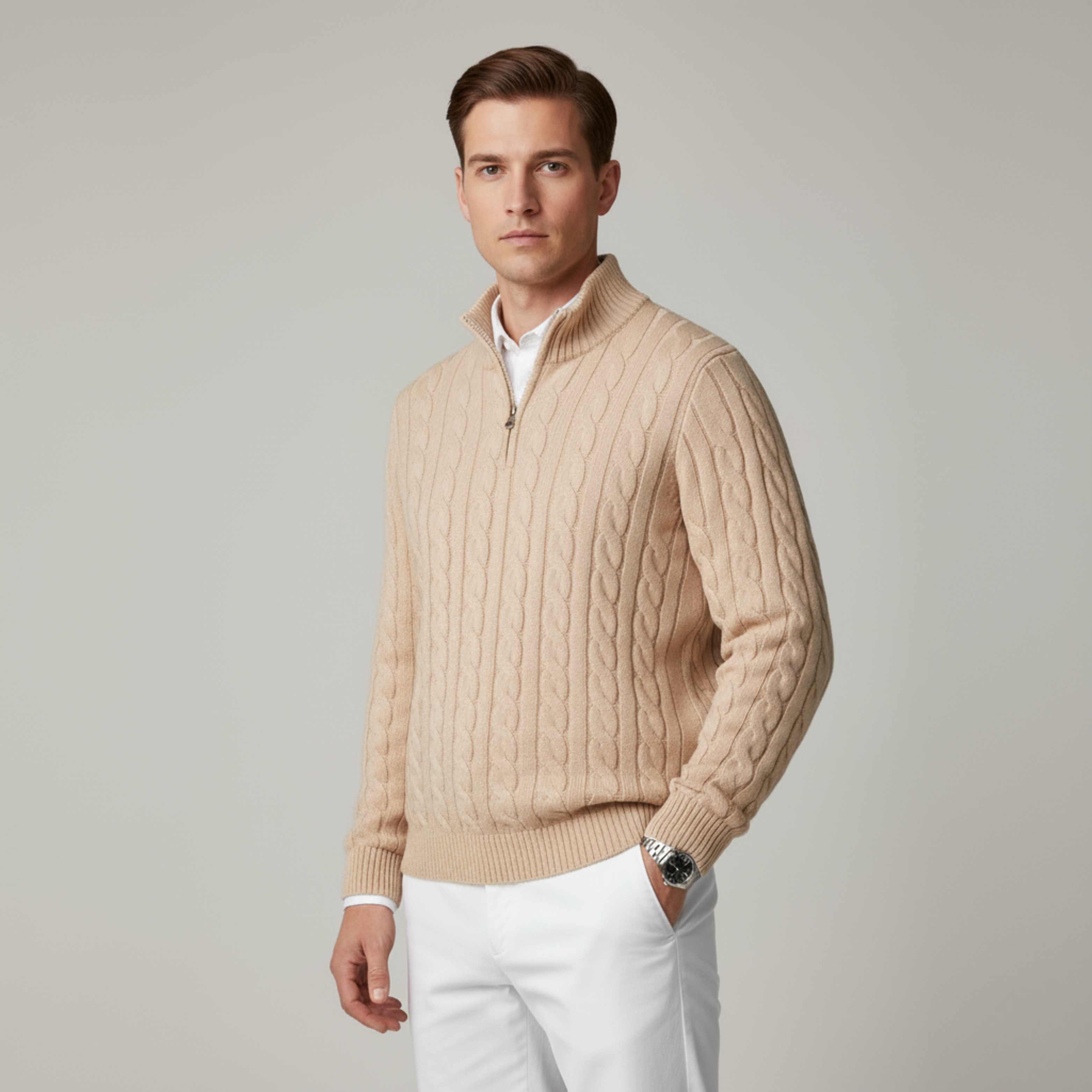 Monorez | Men’s Heritage Wave-Knit Half-Zip Sweater