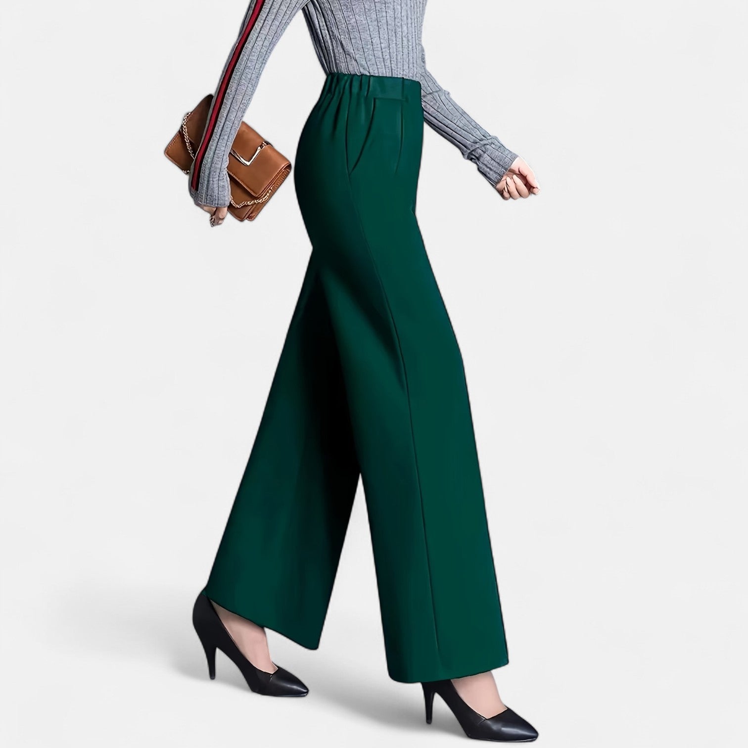 Monorez - Elegant High-Waist Loose Fit Pants with Side Pockets