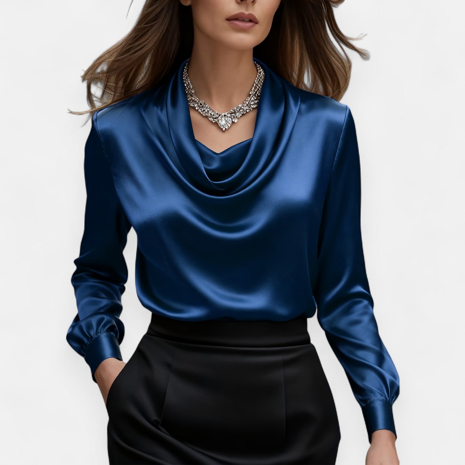 Monorez- Elegant Satin Pleated V-Neck Women's Blouse