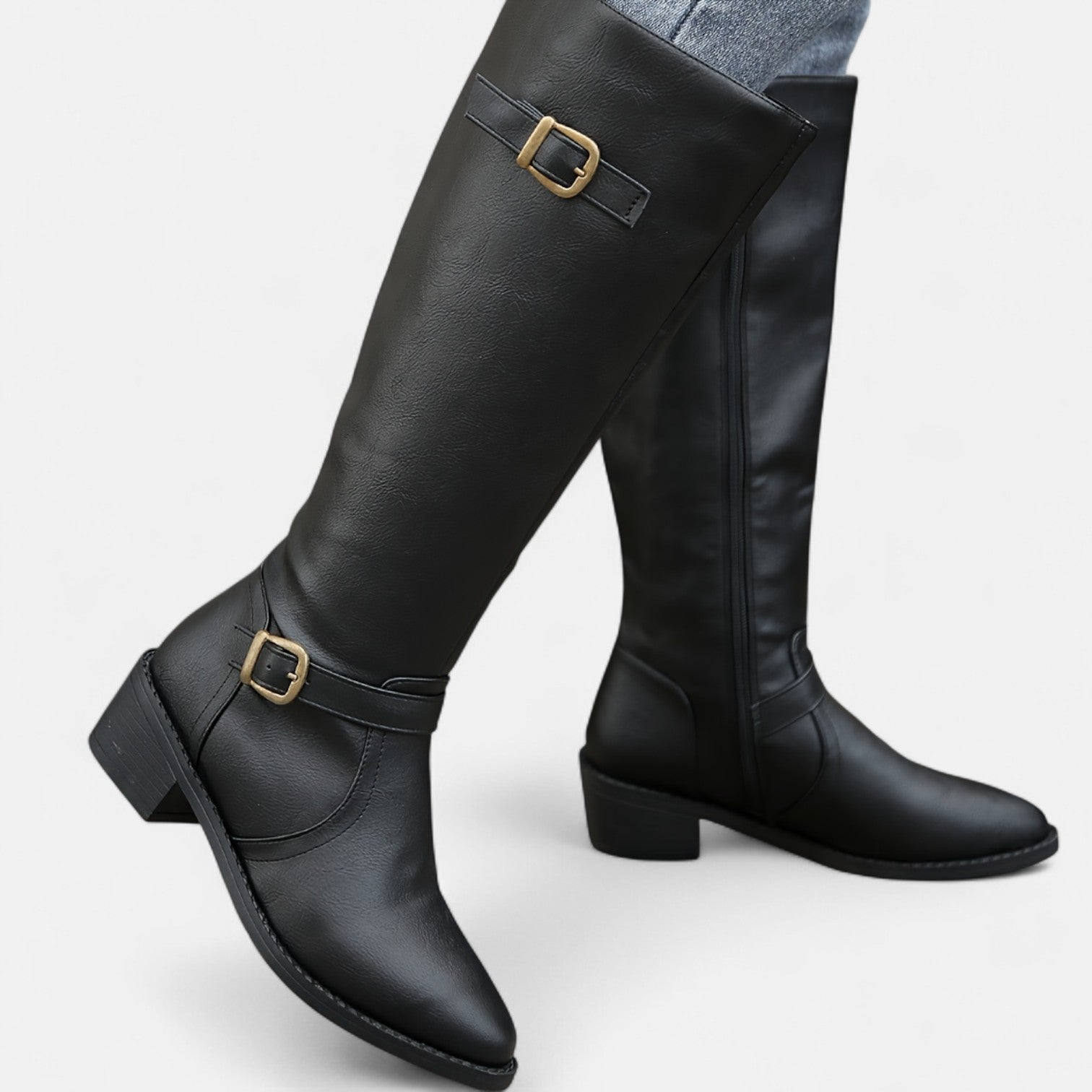 Monorez - Knee-High Vintage Boot With Side Zipper