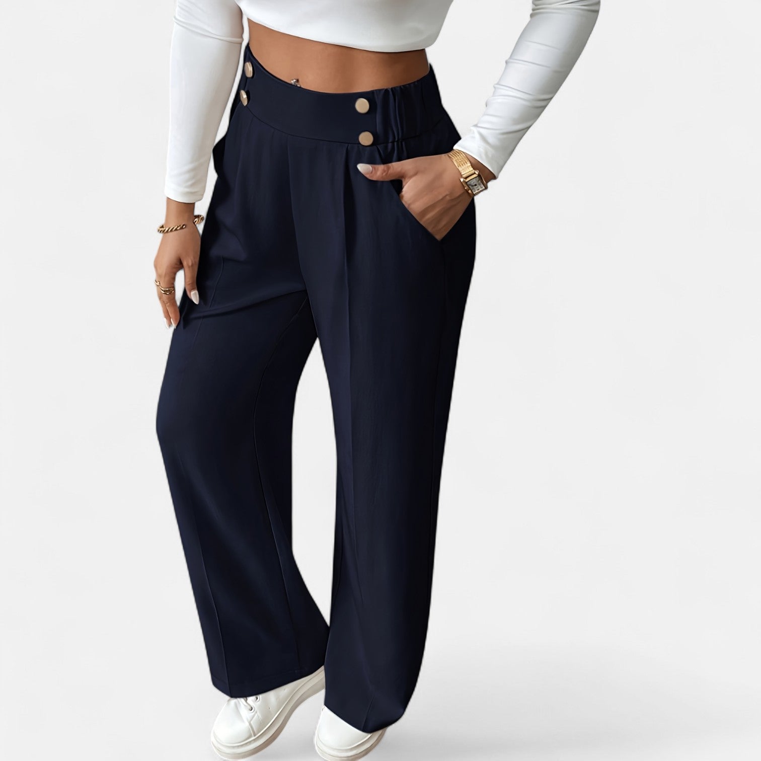 Monorez - Comfortable High-Waist Relaxed Fit Pants