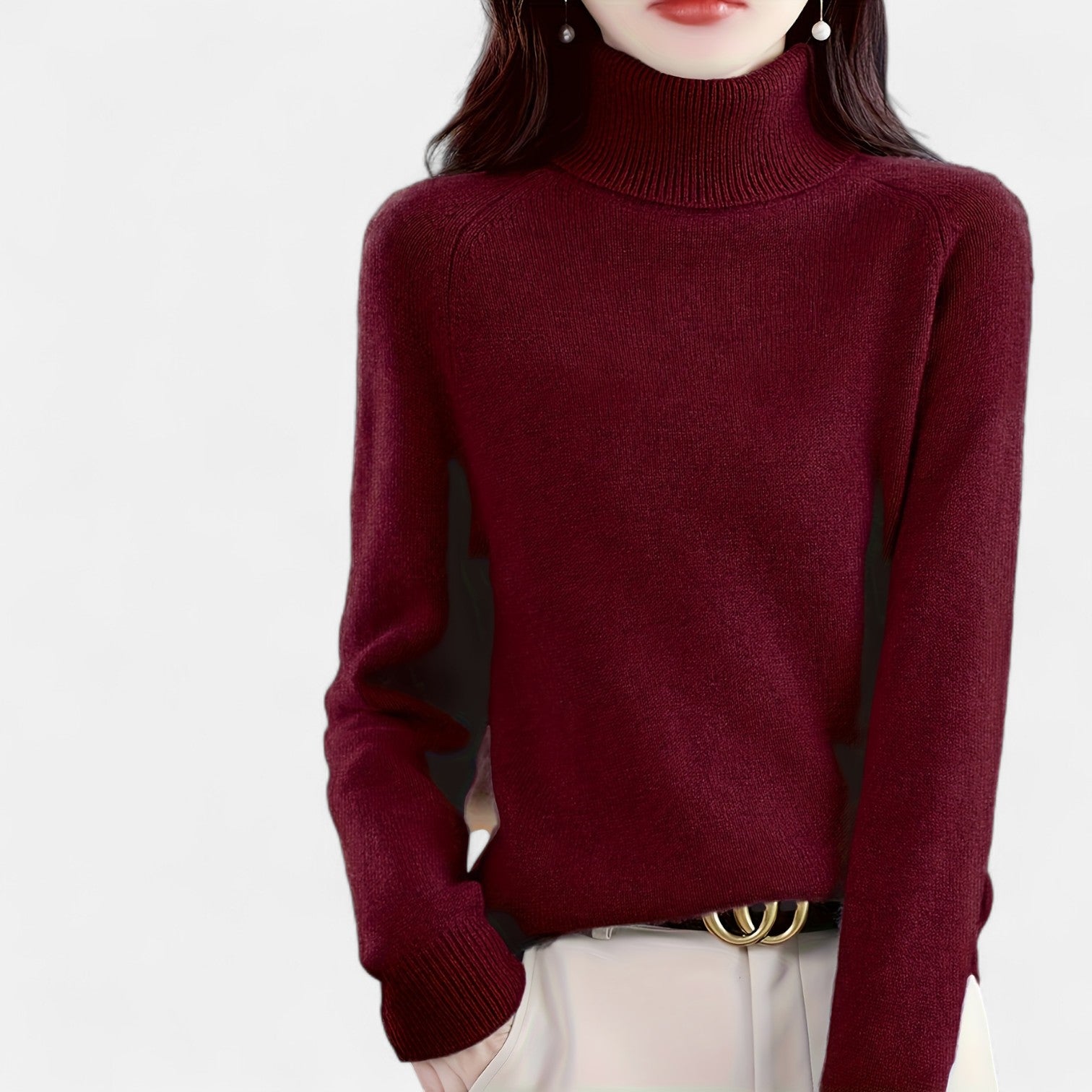 Monorez - Cozy Solid Turtle Neck Long Sleeve Sweater