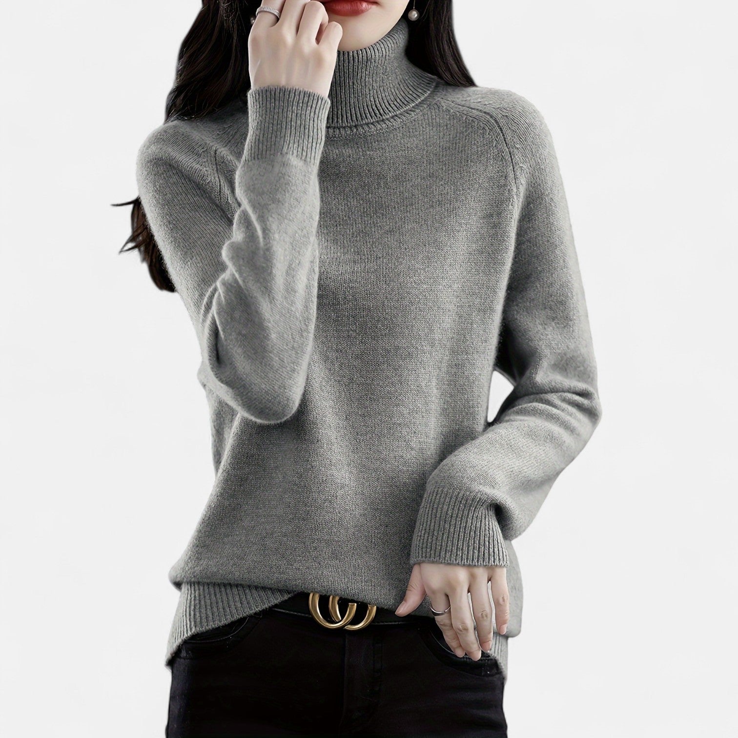 Monorez - Cozy Solid Turtle Neck Long Sleeve Sweater