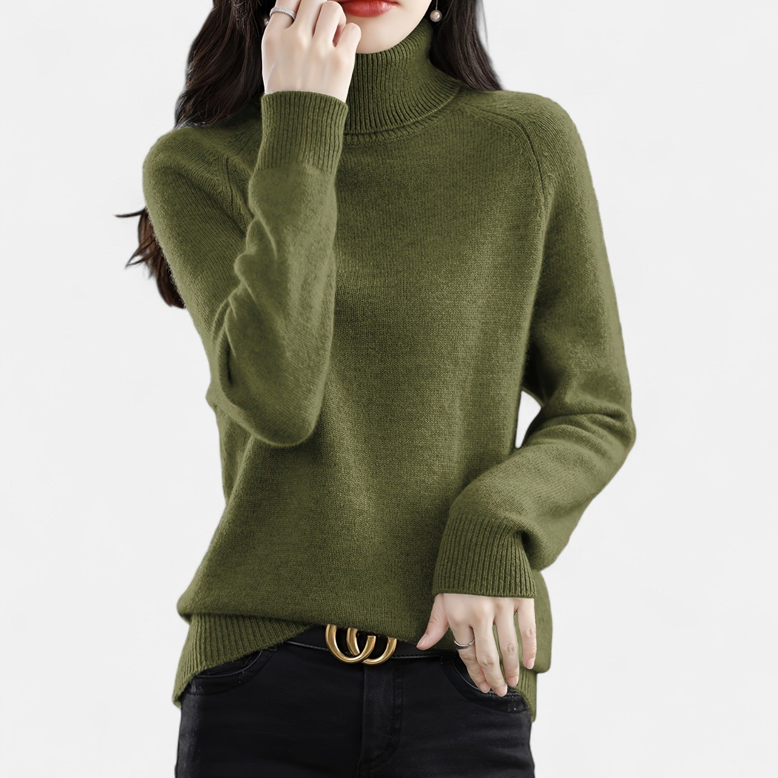 Monorez - Cozy Solid Turtle Neck Long Sleeve Sweater
