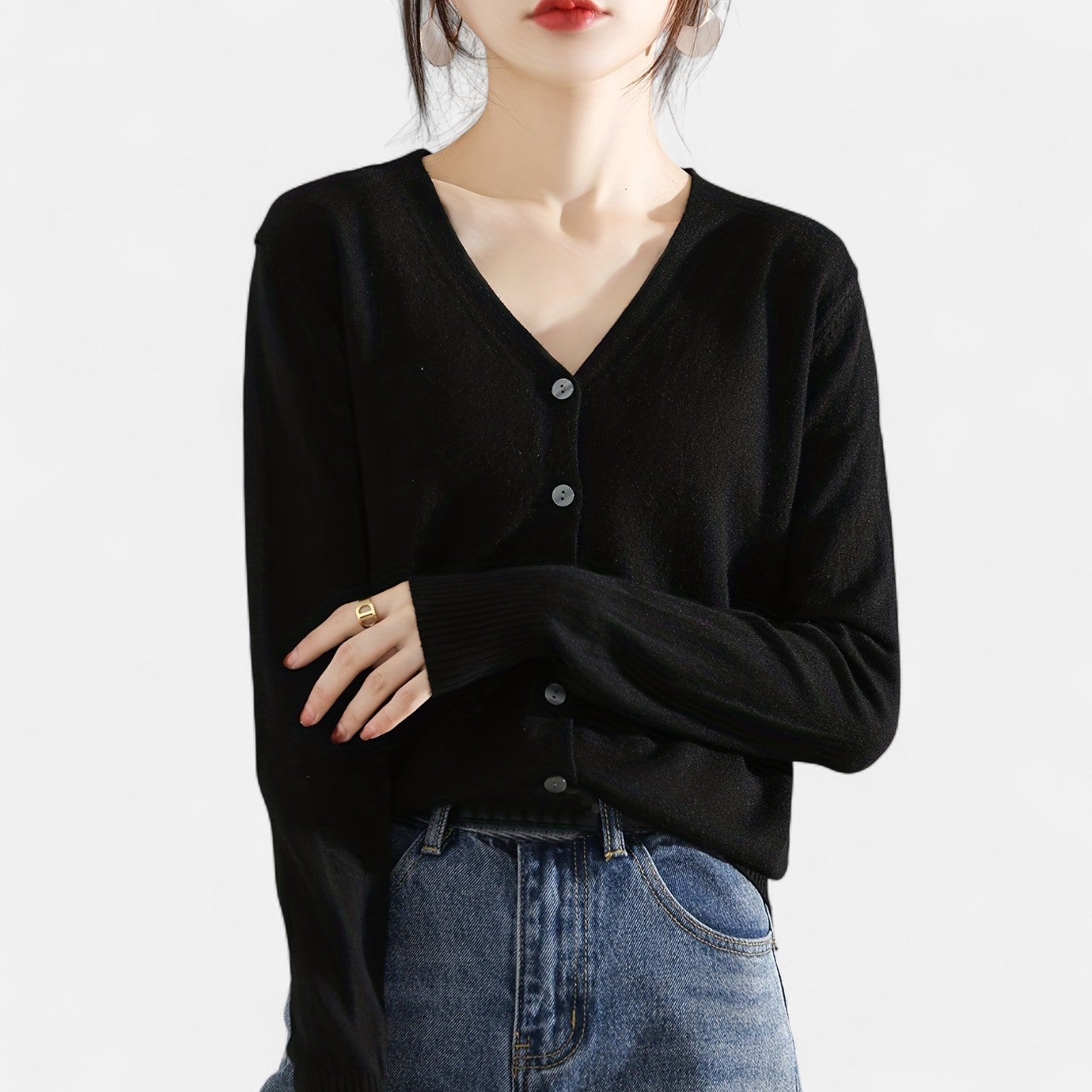 Monorez - Chic Casual V-Neck Button-Up Cardigan