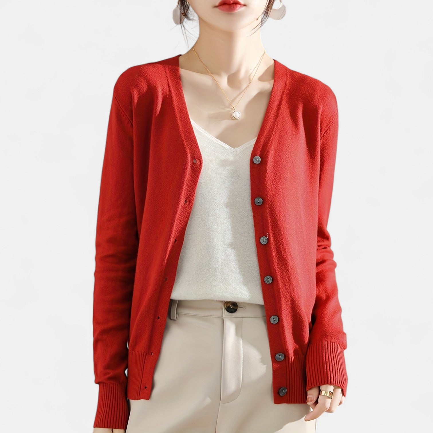 Monorez - Chic Casual V-Neck Button-Up Cardigan