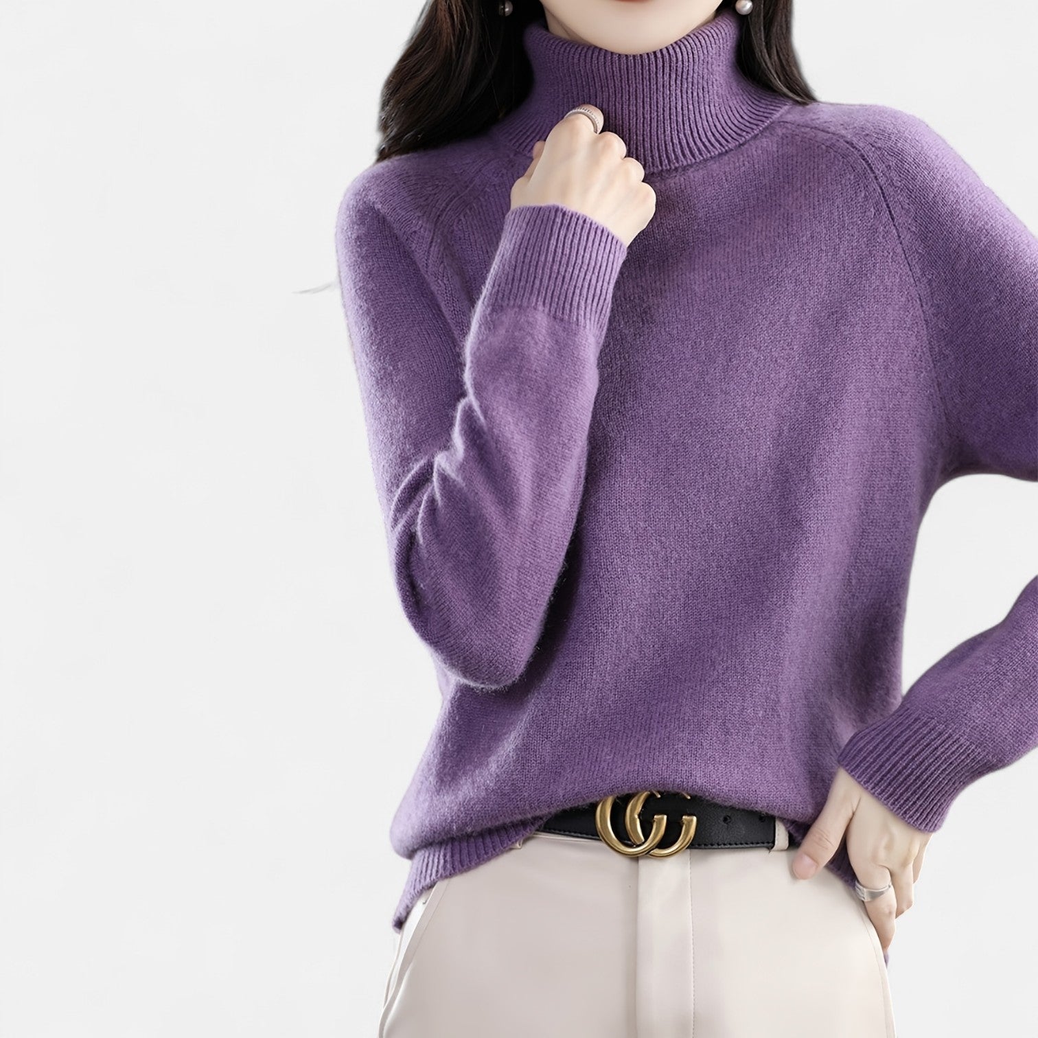 Monorez - Cozy Solid Turtle Neck Long Sleeve Sweater