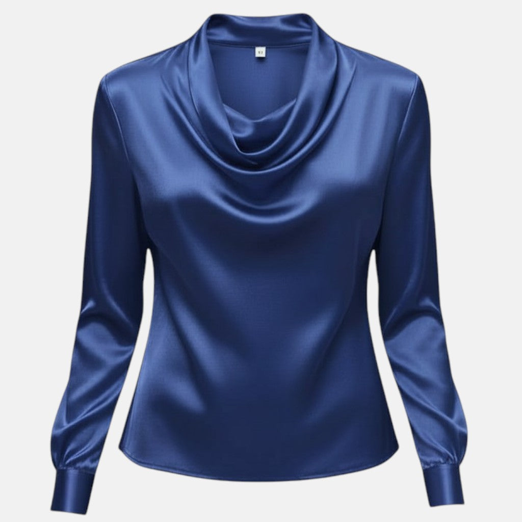 Monorez- Elegant Satin Pleated V-Neck Women's Blouse