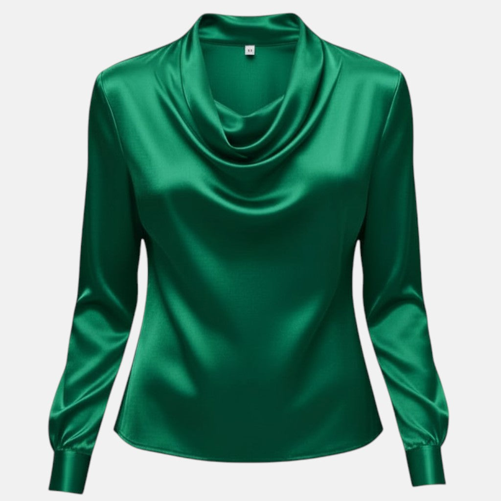 Monorez- Elegant Satin Pleated V-Neck Women's Blouse