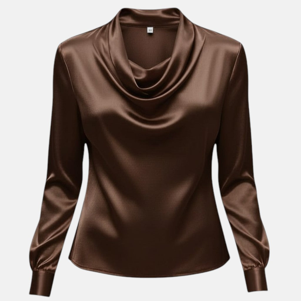 Monorez- Elegant Satin Pleated V-Neck Women's Blouse