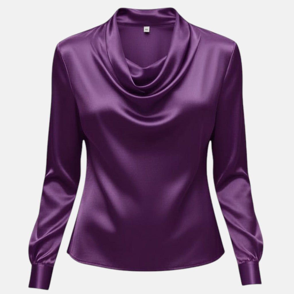 Monorez- Elegant Satin Pleated V-Neck Women's Blouse