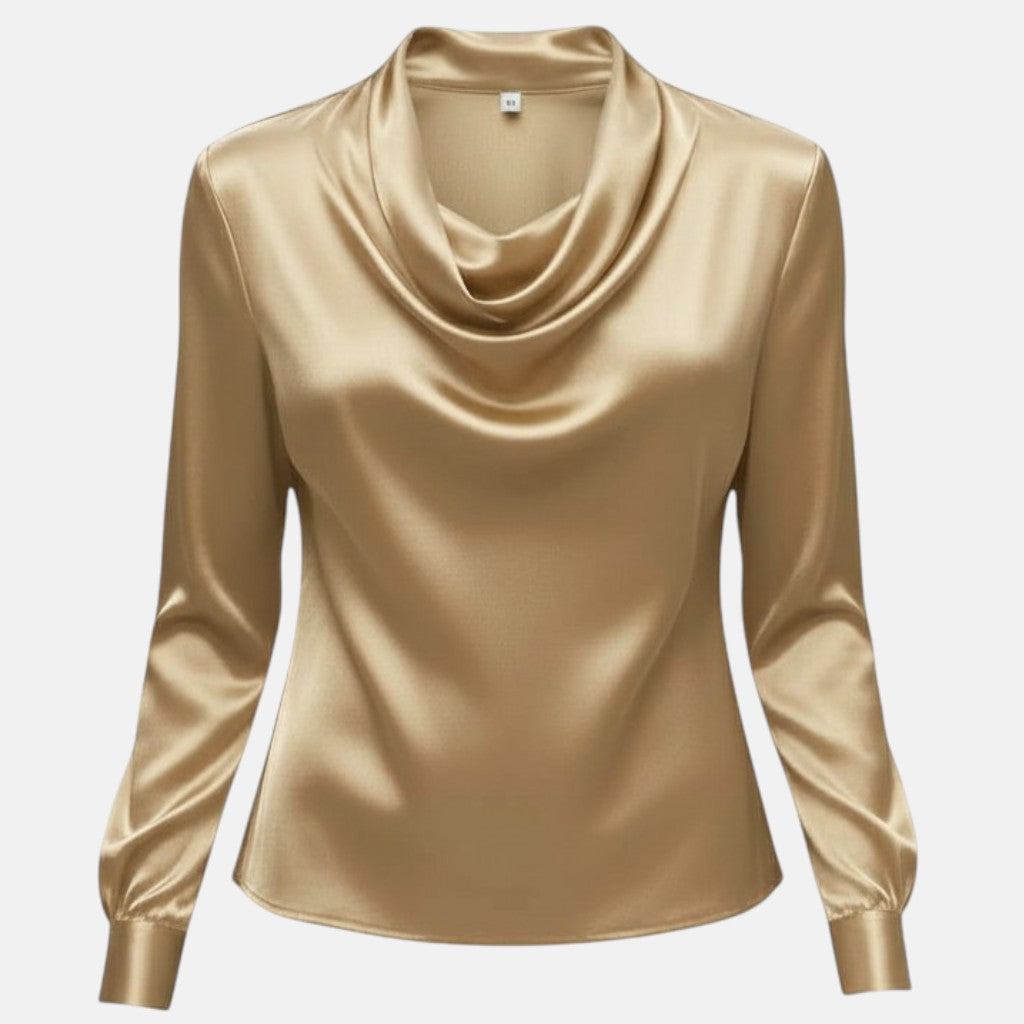 Monorez- Elegant Satin Pleated V-Neck Women's Blouse