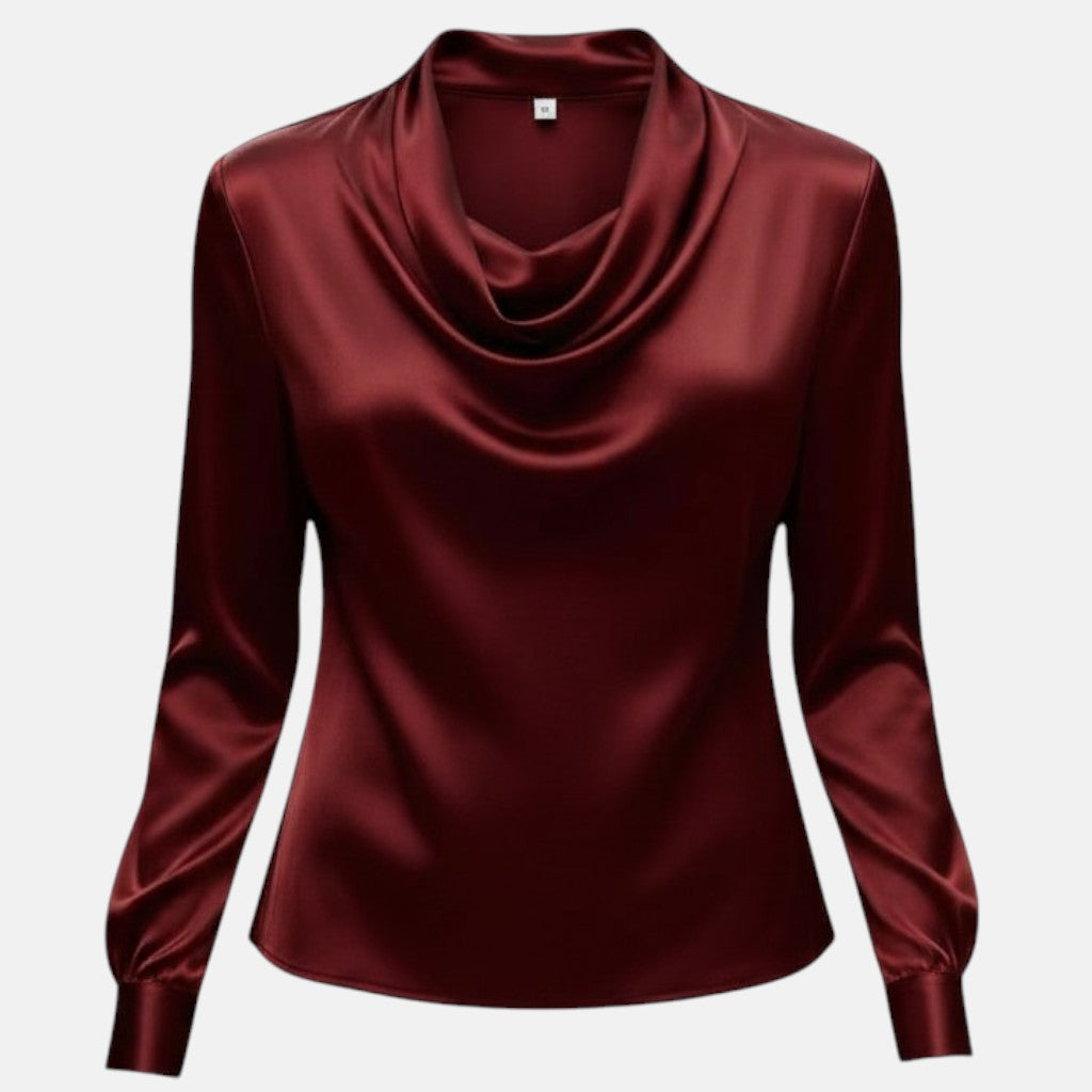 Monorez- Elegant Satin Pleated V-Neck Women's Blouse