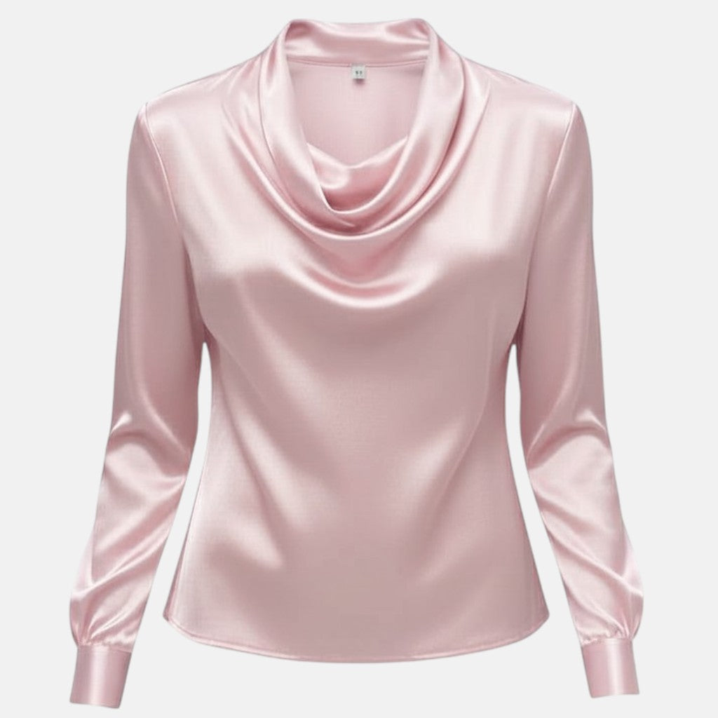 Monorez- Elegant Satin Pleated V-Neck Women's Blouse