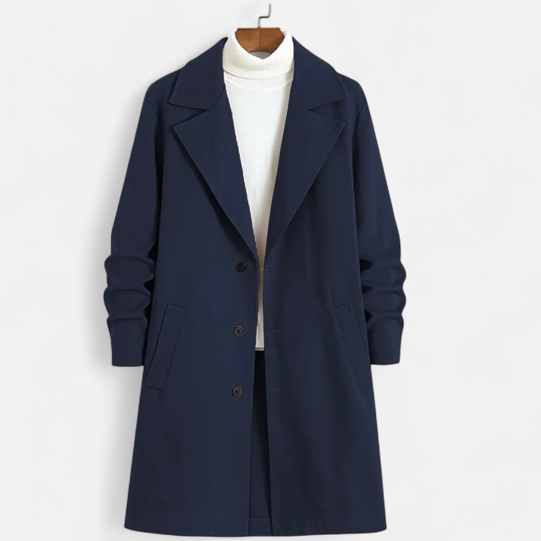 Monorez | Men’s Classic Long Coat – Notch Lapel Elegance