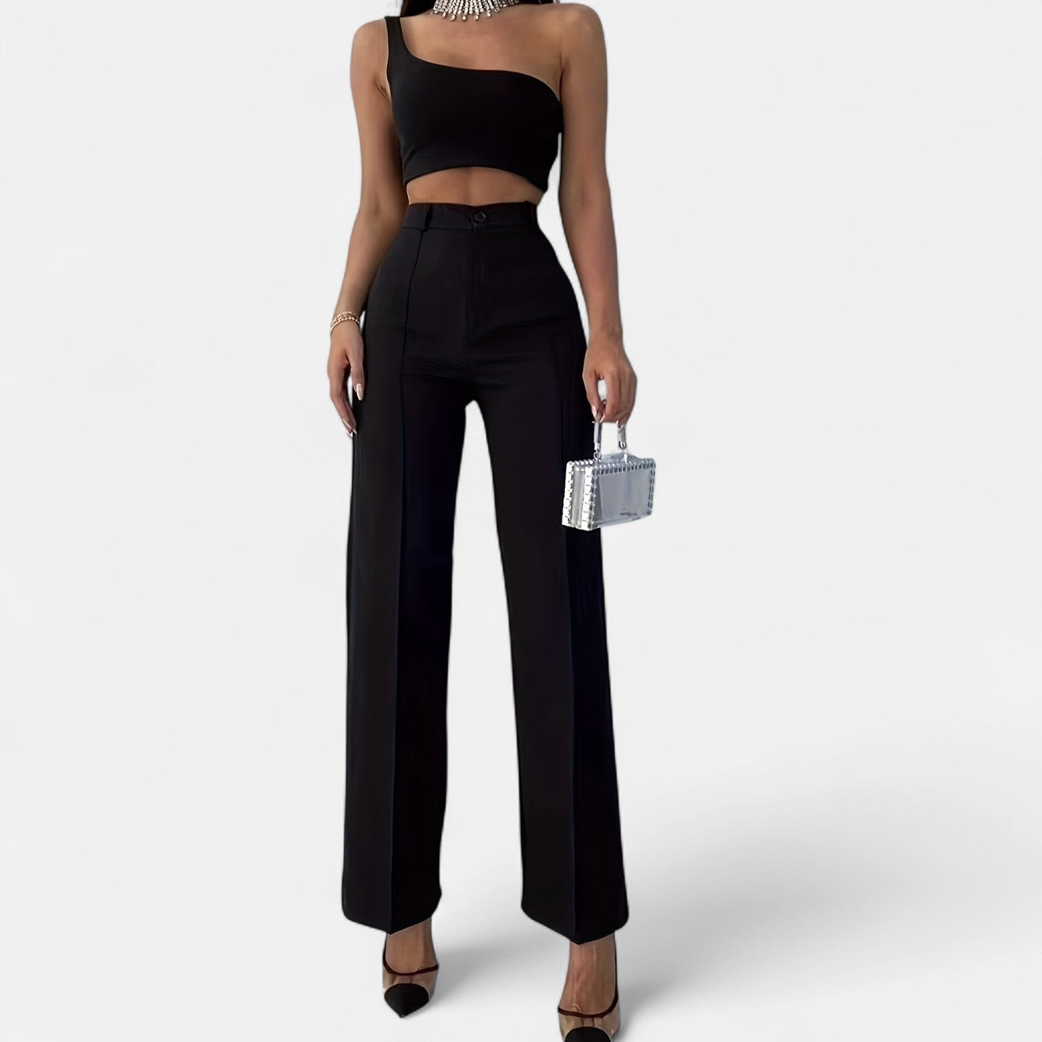 Monorez - High Waist Pintuck Straight Leg Women's Pants