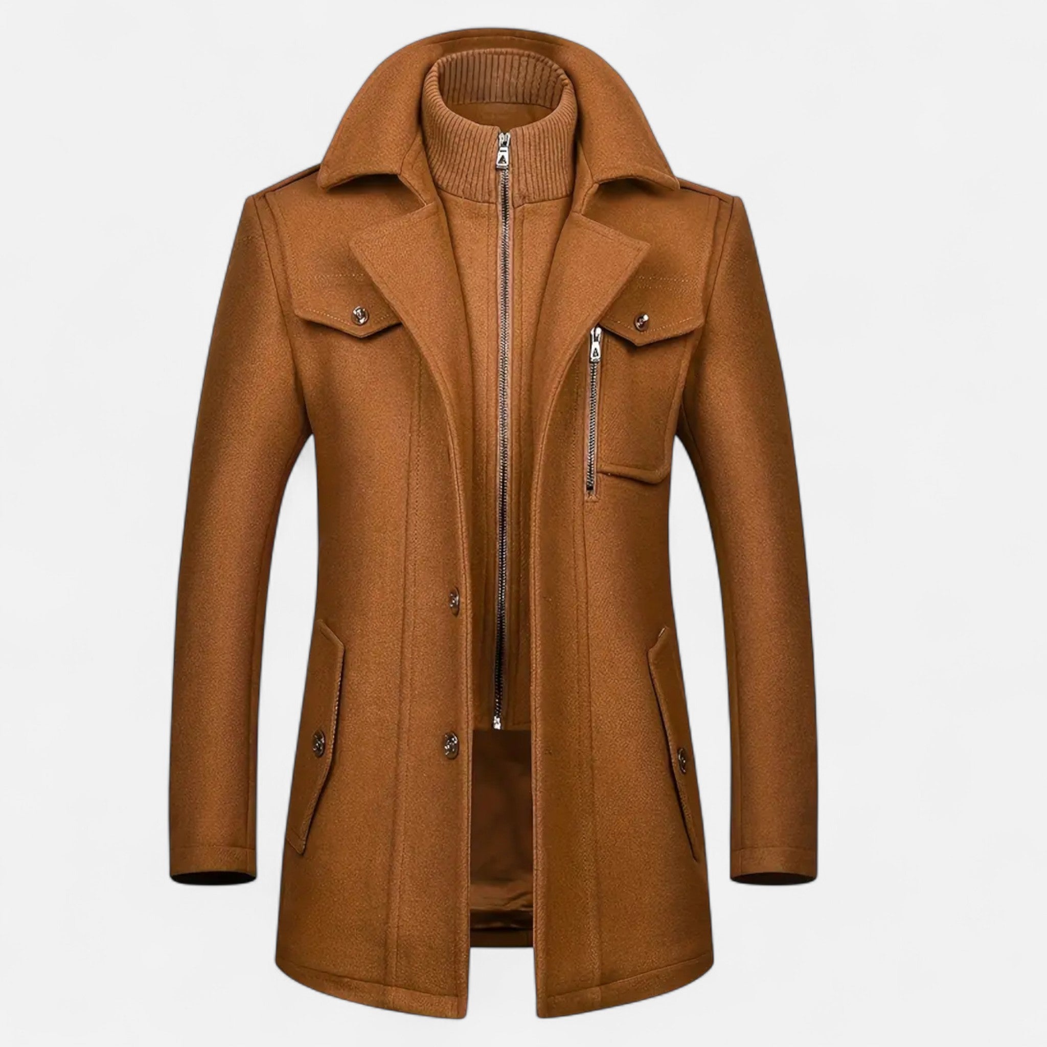 Monorez | Men’s Double-Breasted Tweed Coat – Caramel Heritage
