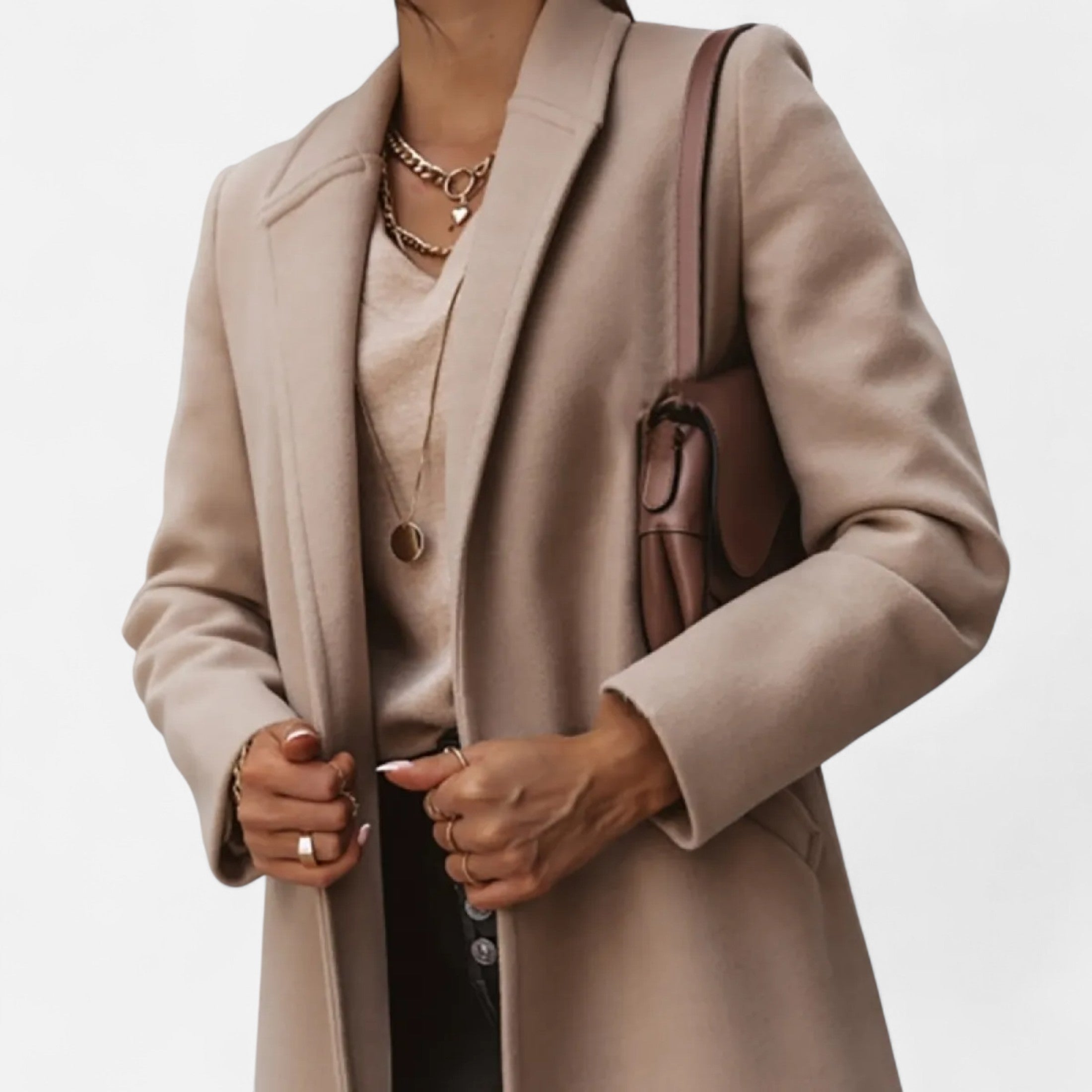 Monorez - Women’s Overcoat – Lapel Collar Elegance